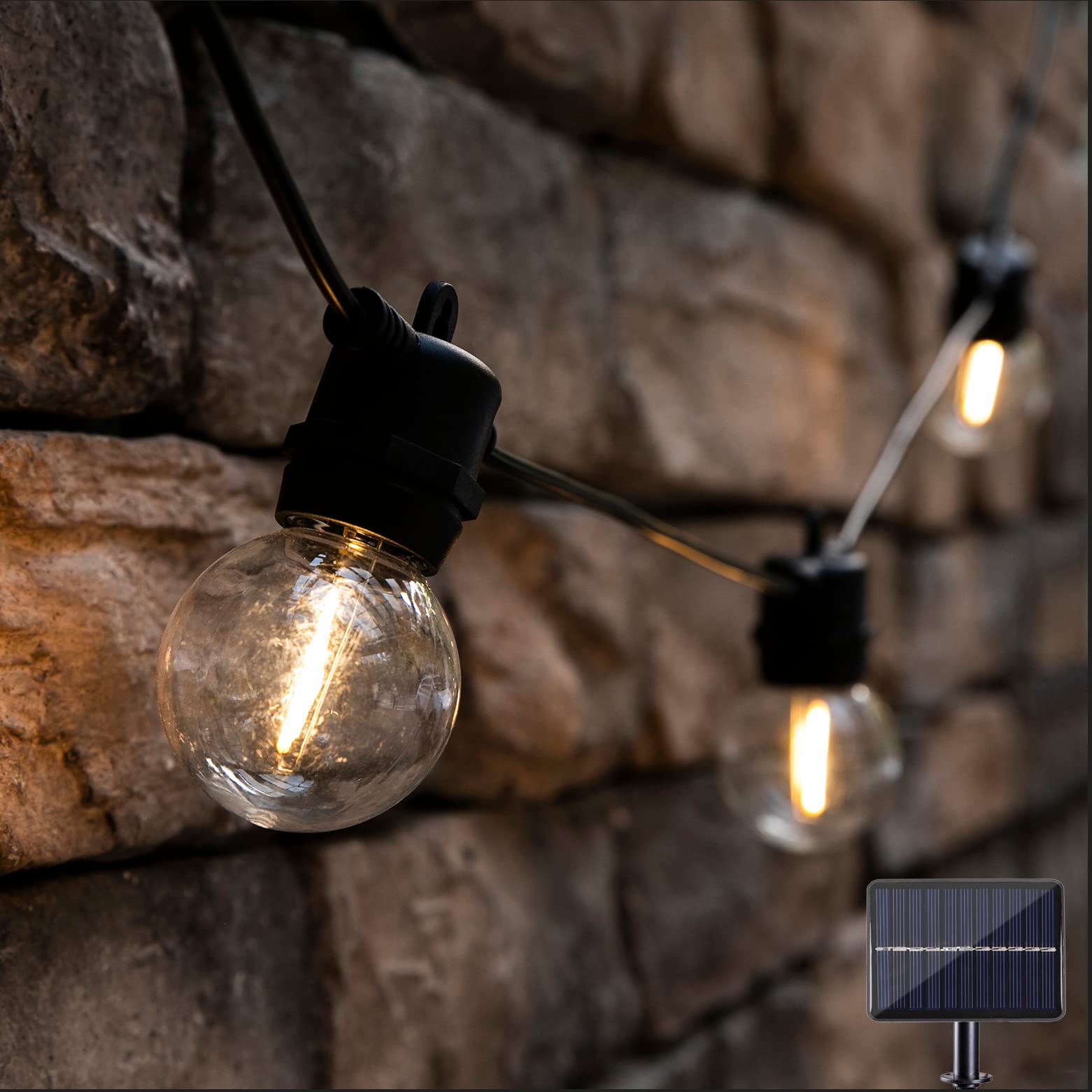 Zhongxin Solar String Lights Outdoor, 20Ft Patio Solar Outdoor Lights With 15 Waterproof & Shatterproof Solar Powered G50 Globe Led Lights Bulbs For Backyard, Porch, Garden, Pool, Party, Camping (G50 Bulb)