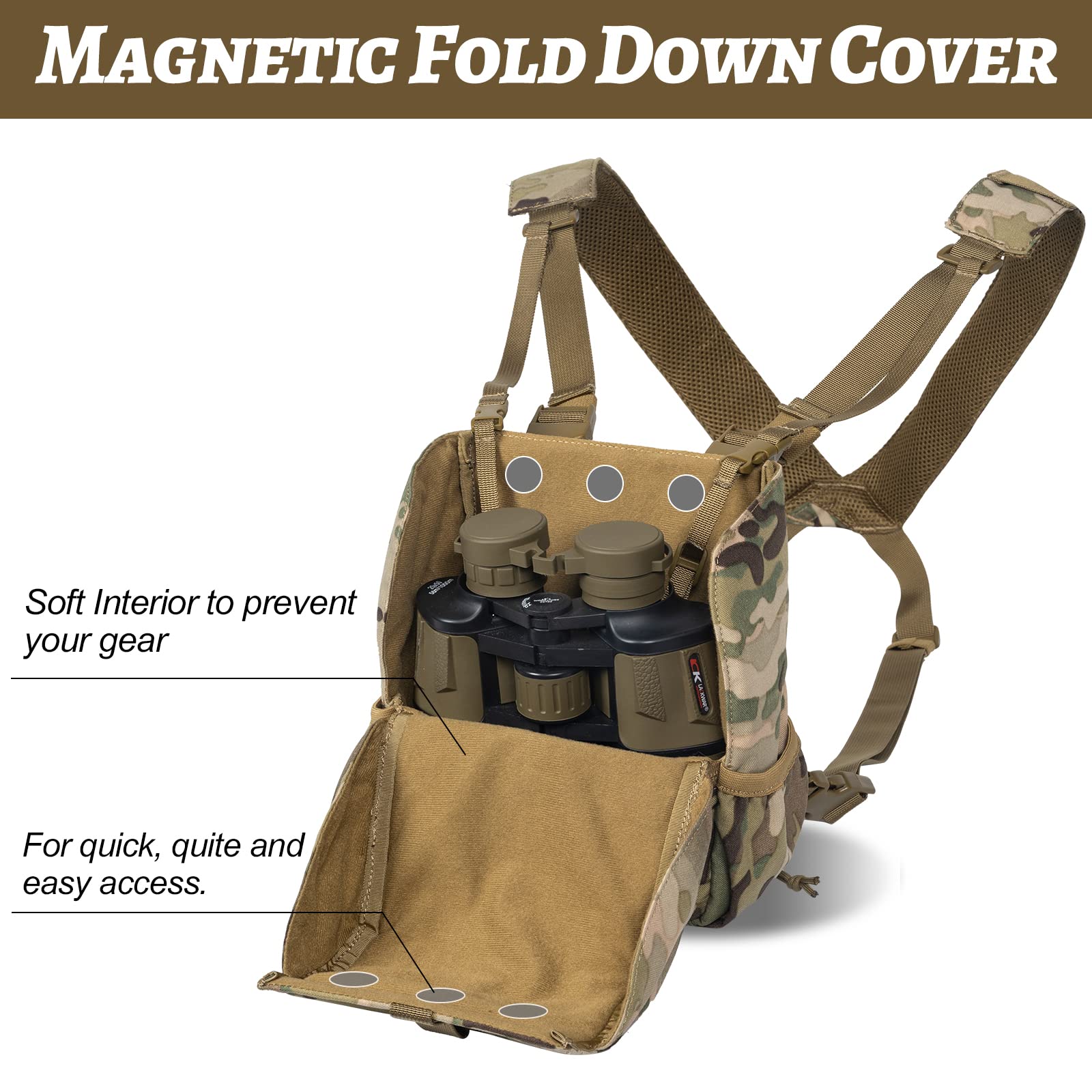 Vismix Binocular Harness, Adjustable Binocular Harness Chest Pack With Rain Cover For Hunting Hiking Shooting