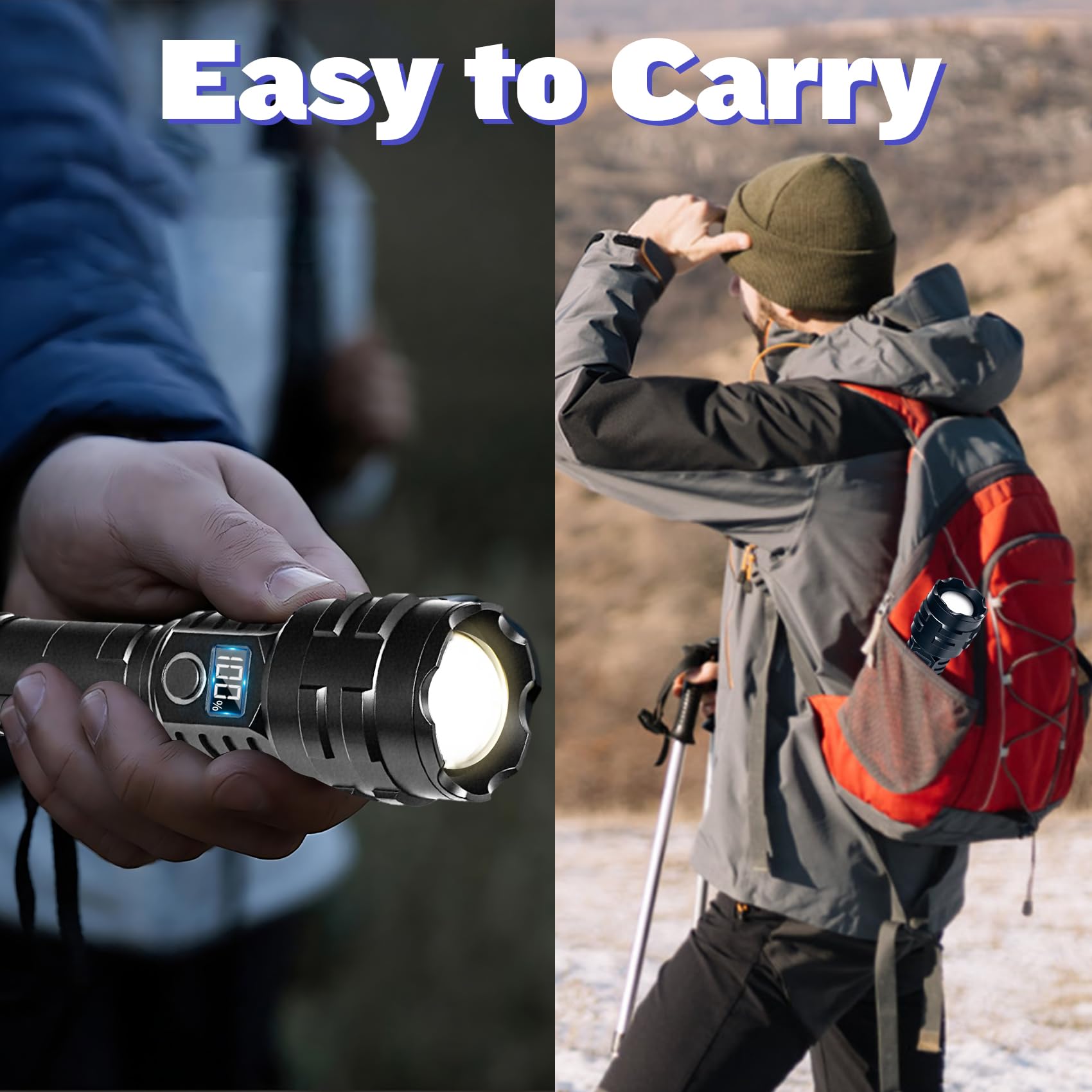 Hm Flashlights High Lumens Rechargeable, 1000000 Lumens Hight Lumens Super Bright Handheld Led Flash Light,Powerful Emergency Linternas, Waterproof, Long Lasting, For Hiking Camping