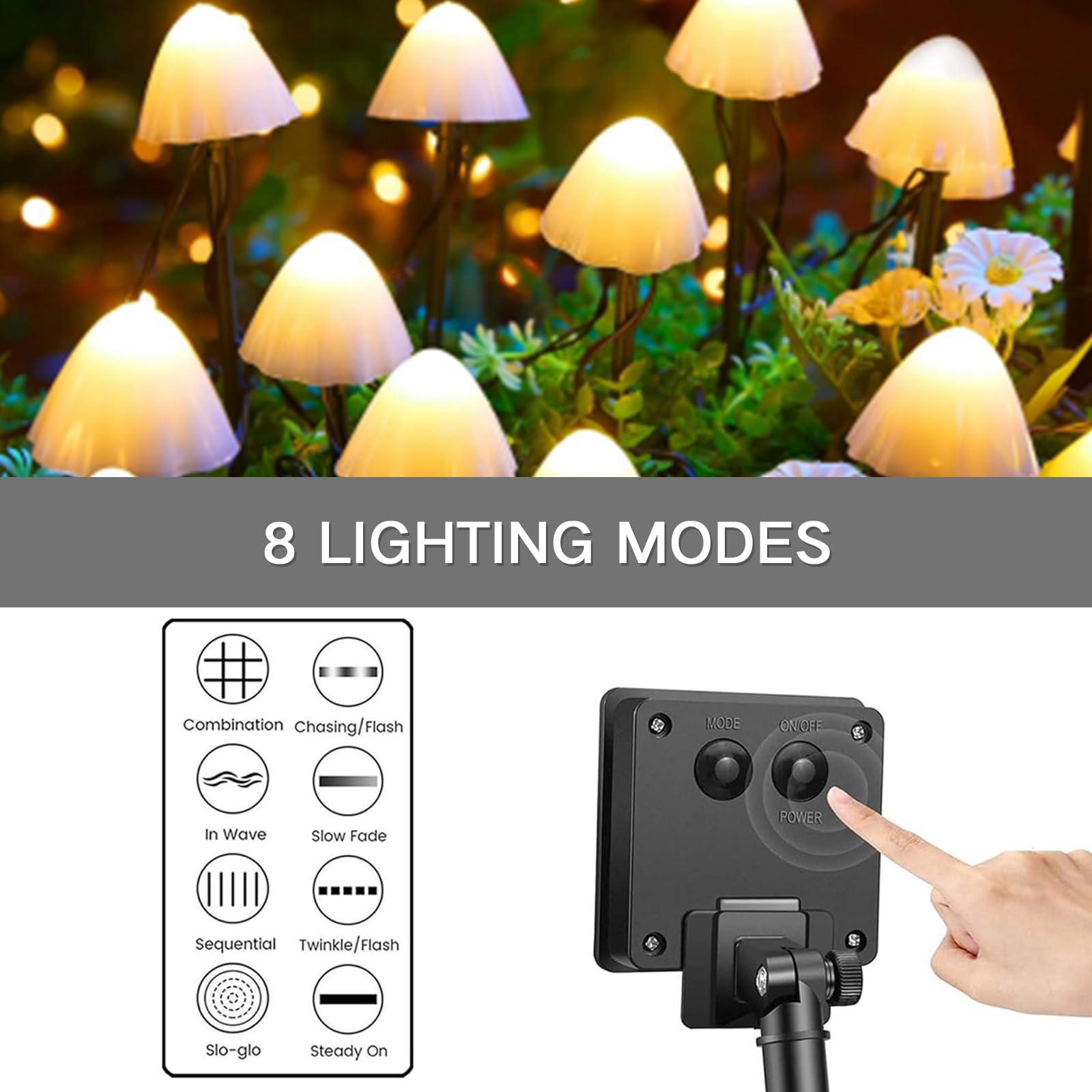 Cyindzchwy Mushroom Light, Plug-In Outdoor Garden Lights, 12Pcs 8 Modes Pathway Landscape Lights Outdoor Decor Fairy String Light For Yard Patio Lawn Garden Pathway(Warm White)