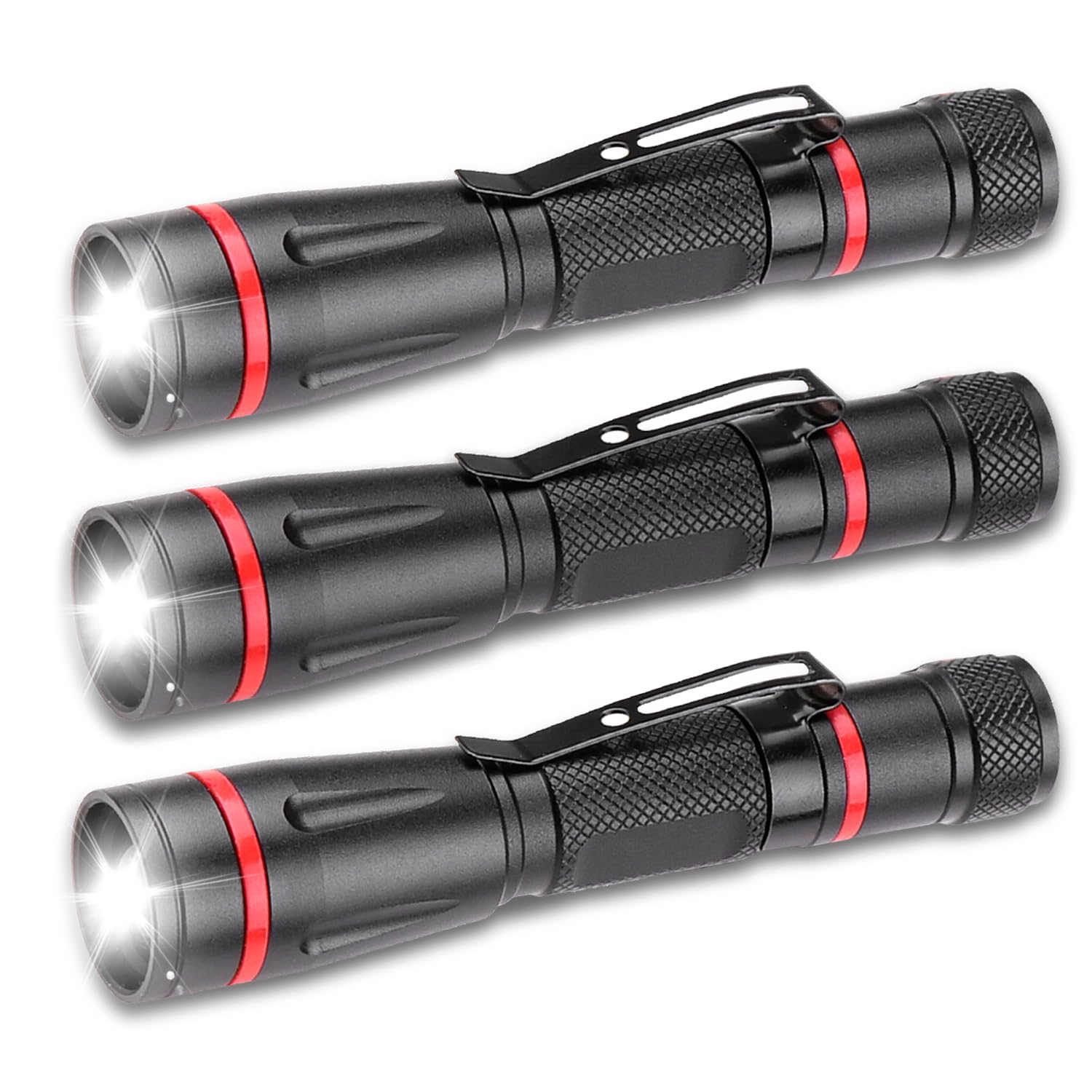 Mviocs Led Mini Camping Flashlights 3 Pack, Adjustable Focus, Water Resistant High Lumens Pen Light Flashlight, Zoomable Beam - Powerful And Bright For Outdoor Use