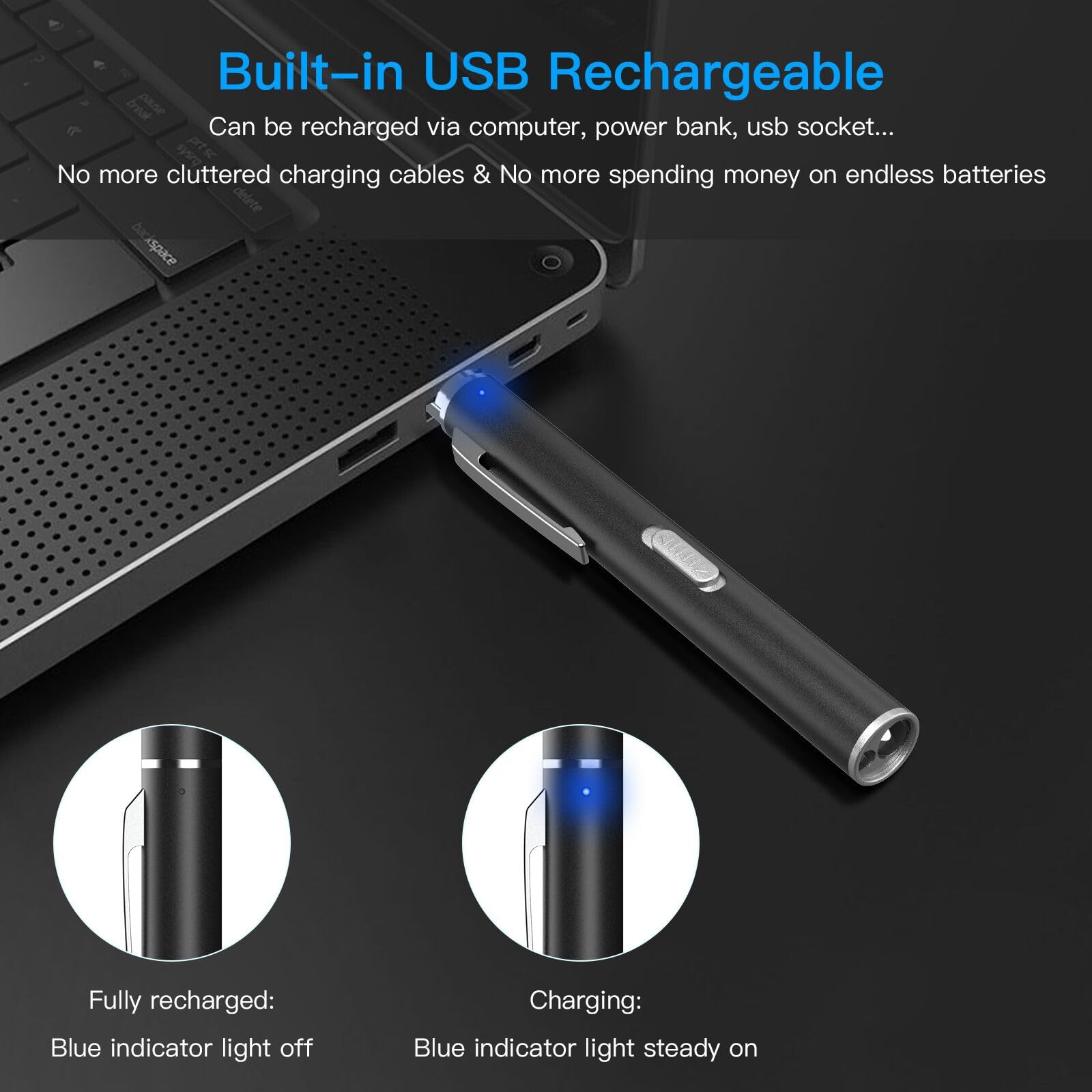 Cosoos 2 Rechargeable Pen Lights With Pupil Gauge & Ruler, Mini Led Penlights For Nurses Doctors, Warm/White Light With Clip, Usb Rechargeable Penlight Flashlight  For Nursing Student