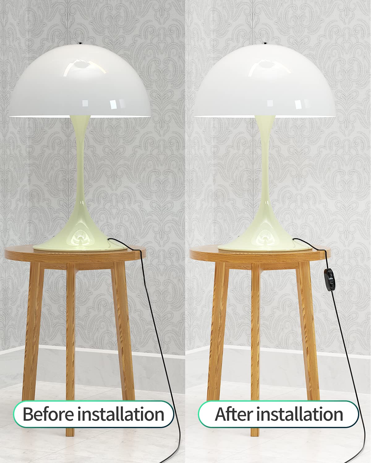 Bestune Appliance Switch On/Off Button Table Lamp Desk Light In-Line Cord Switch 250V 10A,Black-10 Pack