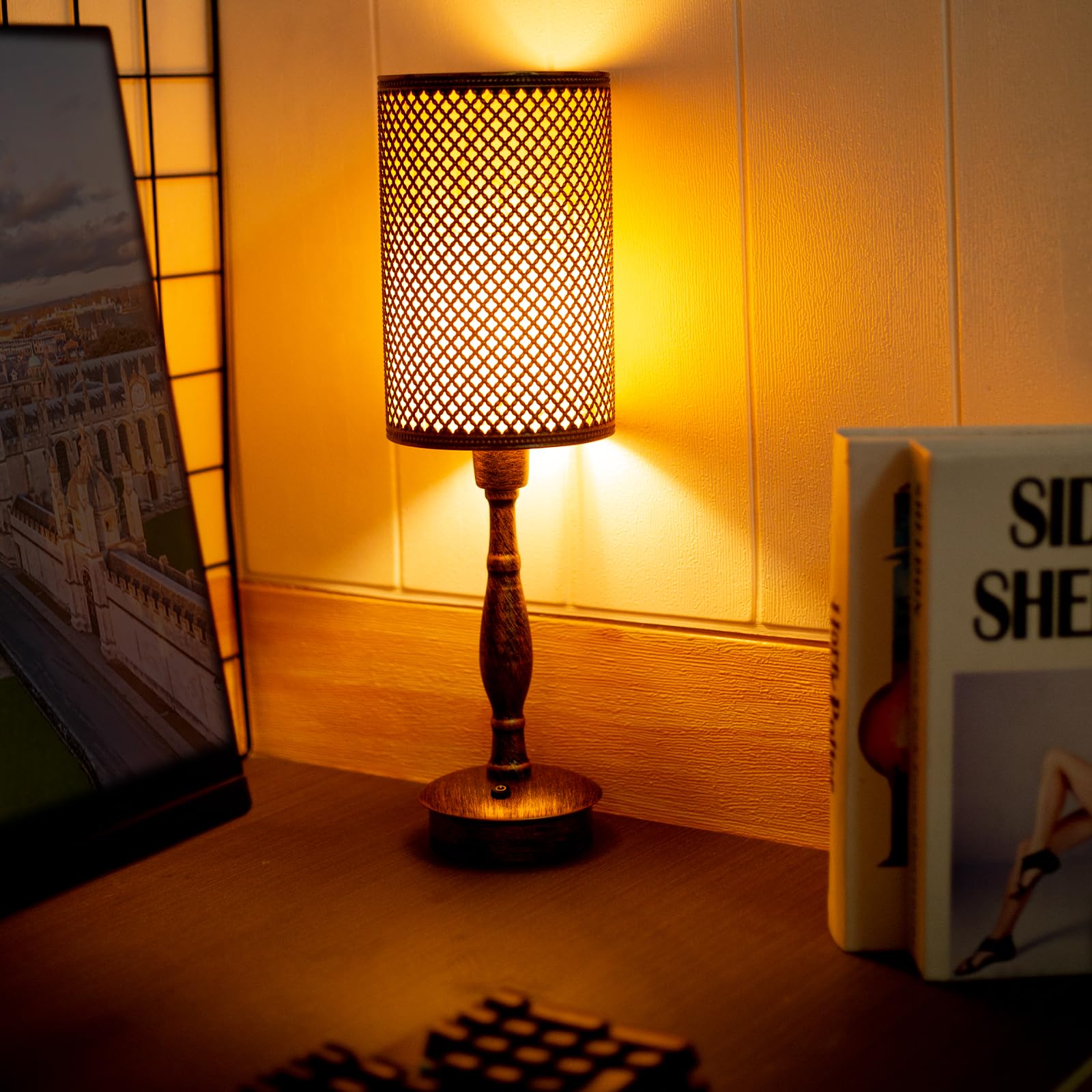 Umexus Cordless Table Lamp Rechargeable, Small Battery Operated Lamp With Dimmer, Vintage Touch Lamps For Nightstand Bedside Home Bedroom Mantel Entryway Outdoor Restaurant Dining, Antique Bronze