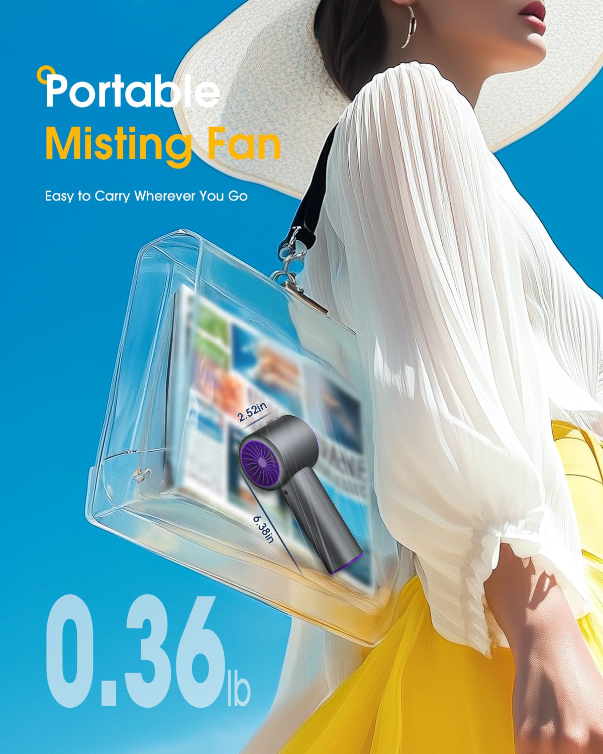 Ausic personal turbo fan with mist, 3-speed settings, high-speed motor, and portable mini design for cooling