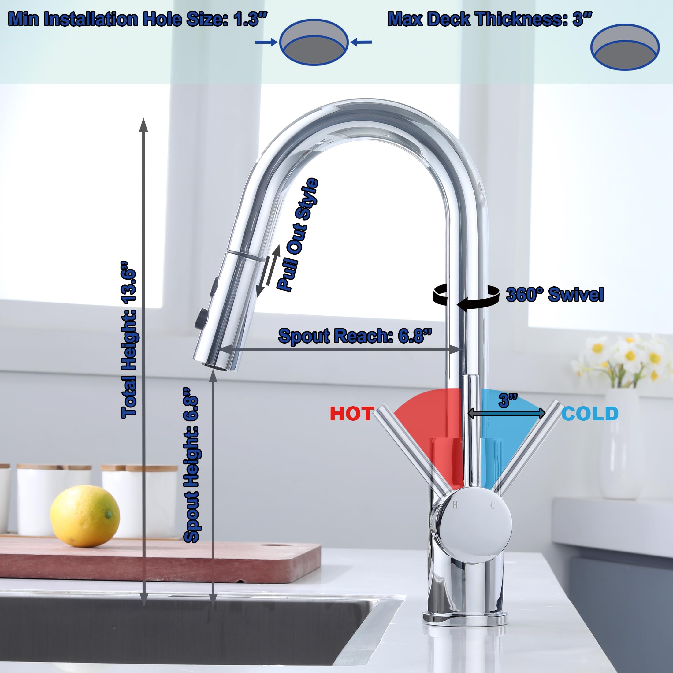Jxmmp Chrome Bar Faucet Single Hole, Single Handle Stainless Steel Bar Sink Faucets With Pull Out Sprayer, Modern Small Pull Down Kitchen Sink Faucet With Cupc Supply Hose Jxm102Cp
