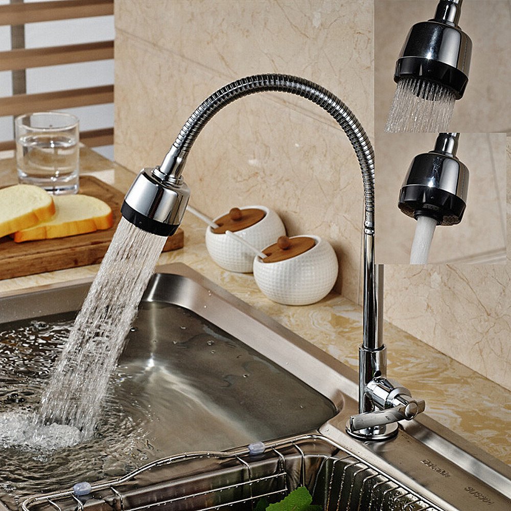 Antfees Kitchen Single Cold Water Sink Faucet 360° Rotatable Tap Swivel Aerator Only Cold Water Flexible Bendable With Sprayer