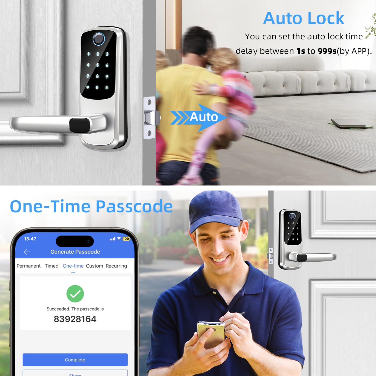 Msr X6 Smart Door Lock With Handle,Keyless Entry Door Locks, 8-In-1 Fingerprint Keypad Exterior Lock - Smart Locks For Front Door - Digital Electronic Smart Lock With Code & App Control (Silver)