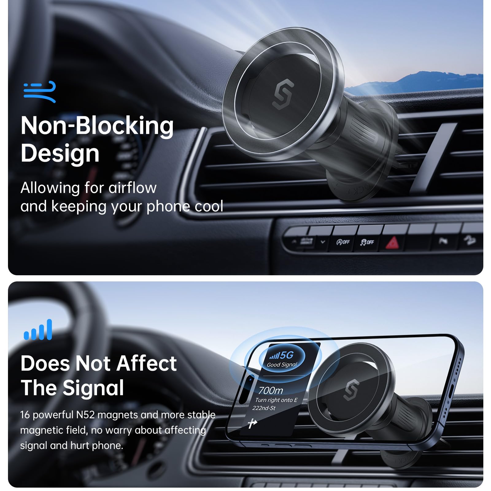 Syncwire For Magsafe Car Mount, Flexible Rotation Magnetic Phone Holder For Car Vent, Hands  Car Air Vent Phone Holder Clip Universal Compatible With Iphone 16 Pro Max 15 14 13 12 Magsafe Case