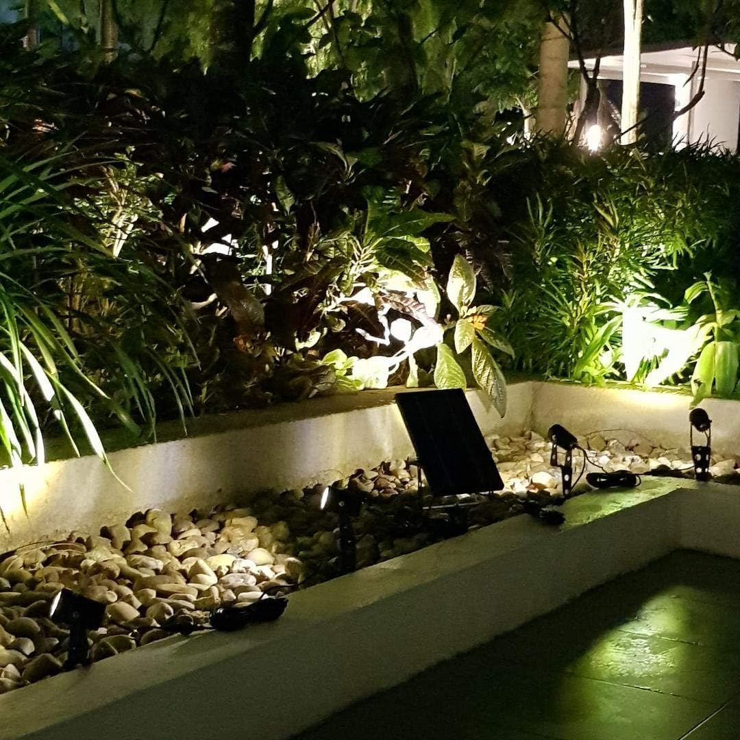 Solar Light Mart 4-Spotlight Mini 50X Solar-Powered Led Spotlight (Warm White Led), Black Finish, Outdoor Garden Yard Landscape Downlight