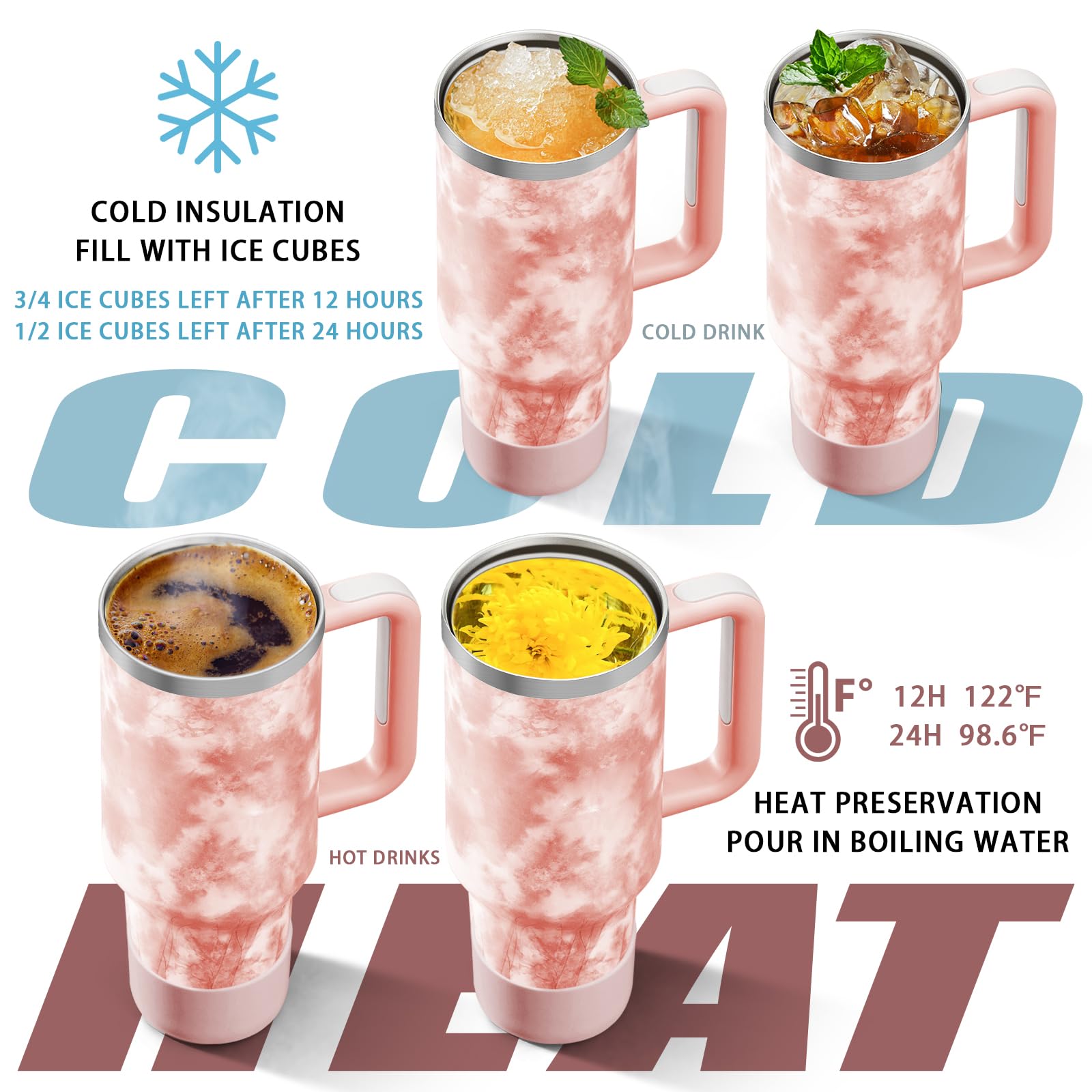 40 Oz Tumbler With Handle And Straw Stainless Steel Vacuum Insulated Tumbler Tea Or Iced Coffee Mug