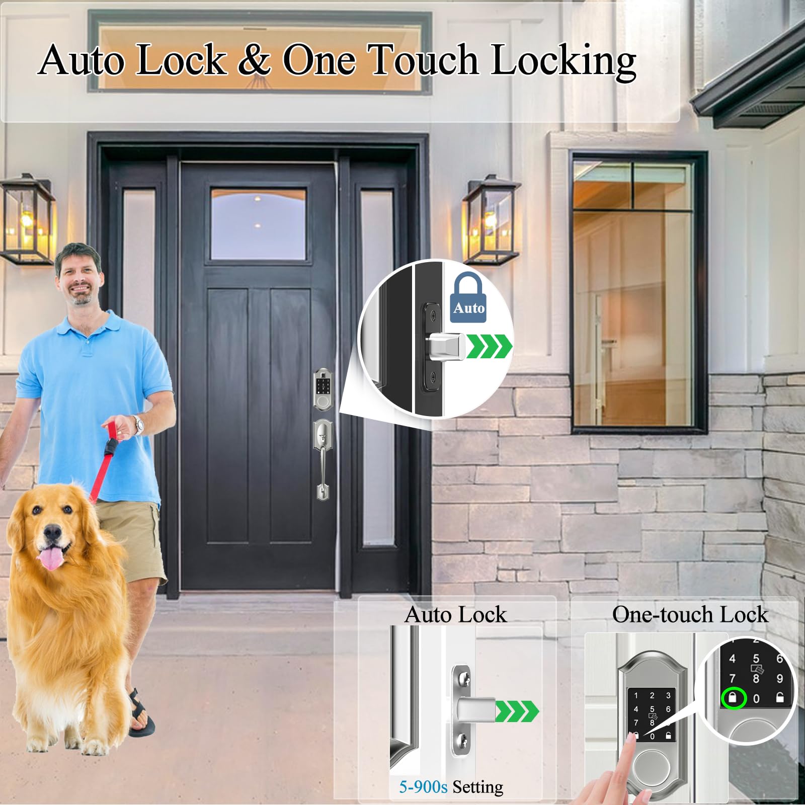 Narpult Smart Keyless Entry Door Lock Deadbolt With Handle Set, Smart Lock For Front Door, Front Door Lock Set With Smart Lock And Front Door Handle,Satin Nickel