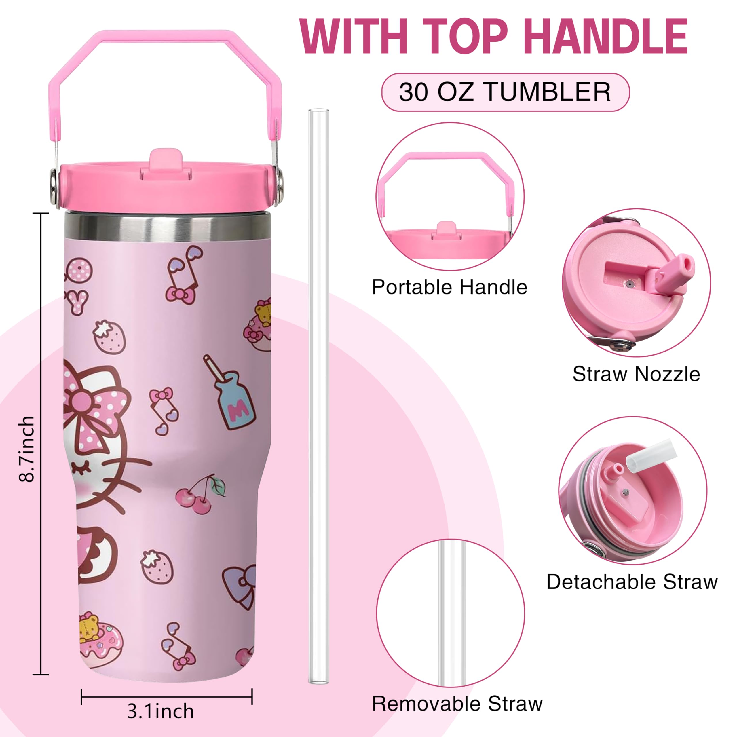 Tumbler For Adults Water Bottle Double Wall Cups For Kids 20 Oz Pink Coffee Mug Stuff Cat Insulated