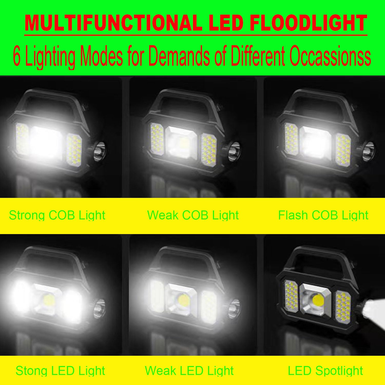 Suyooulin Rechargeable Solar Led Searchlight Lantern, Super Bright 6000Lm Handheld Spotlight, Multifunctional Led Camping Lamp Flashlight, 6 Light Modes, Waterproof Ipx4, Power Bank, For Emergency, Home