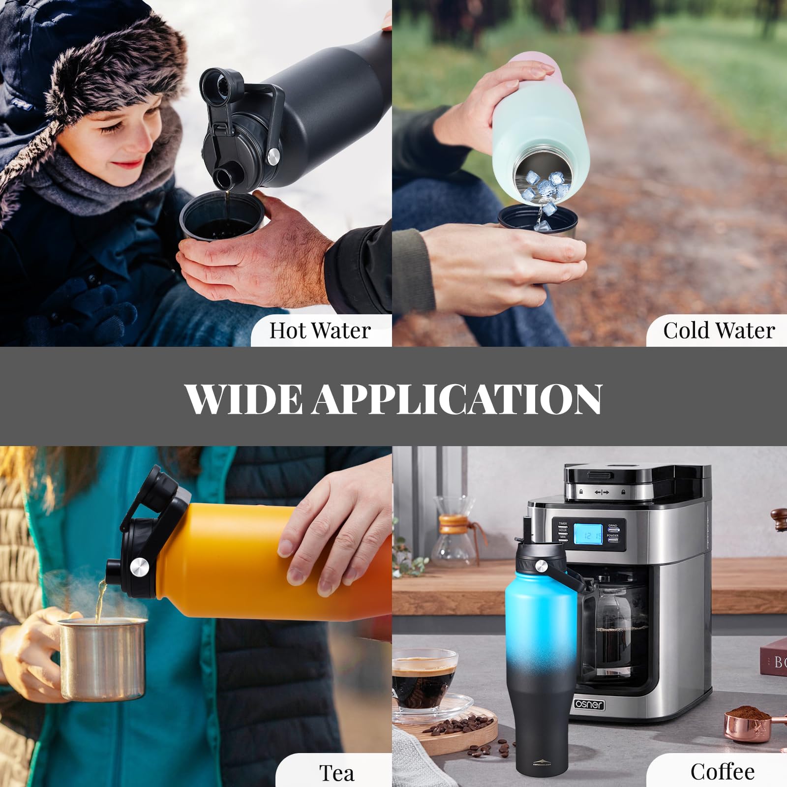 Water Bottle Insulated 40Oz Stainless Steel Tumbler With Straw/Spout Lids, Wide Mouth Double Wal