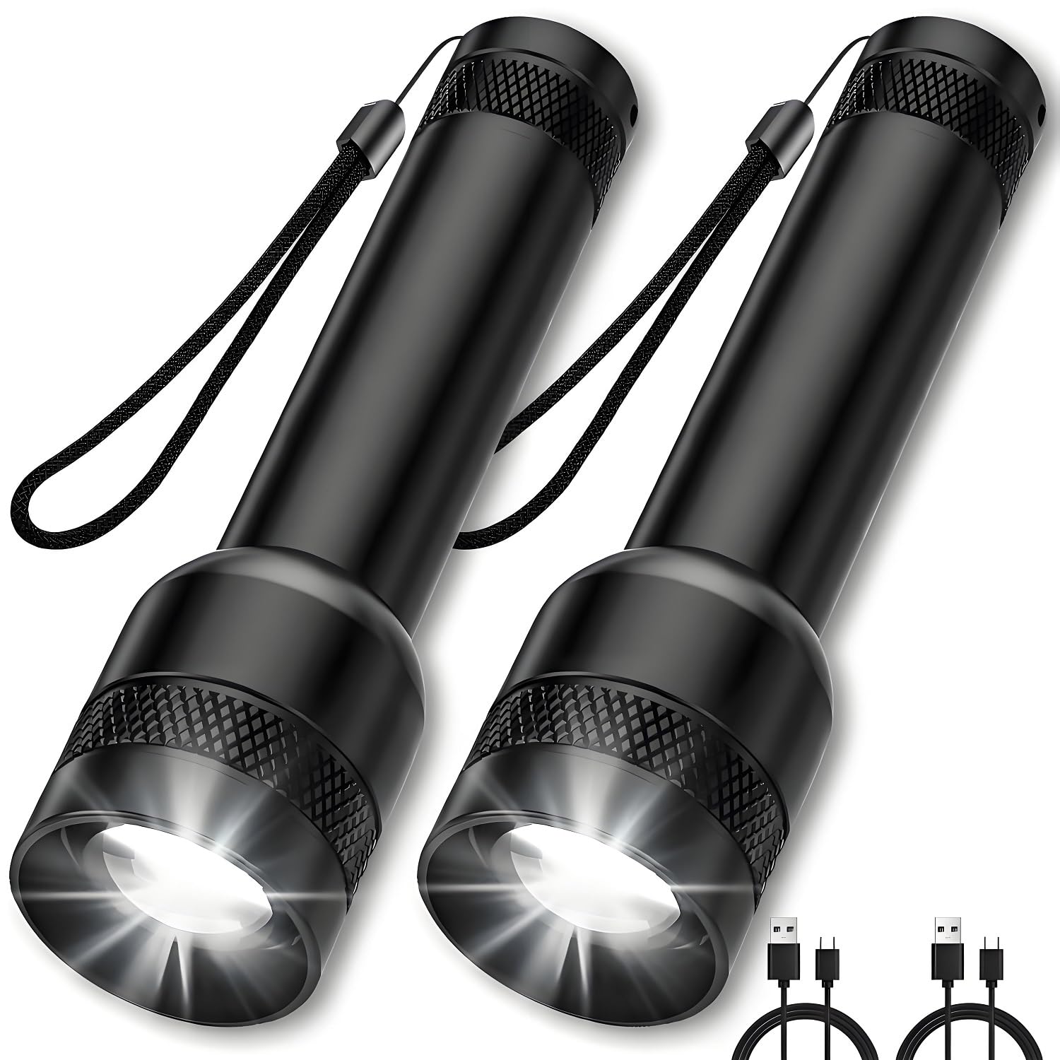 Mviocs 2 Pack Flashlights Rechargeable, High Lumens Flashlight Torch, Super Bright Small Led Flash Light- Zoomable, Adjustable Brightness, Long Lasting For Camping, Outdoors And Home Emergency