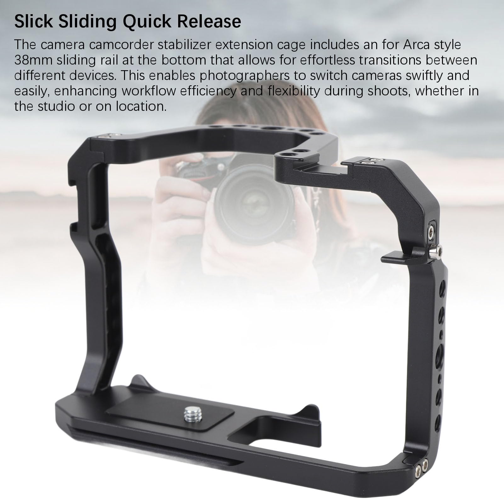 Akozon Camera Video Cage Aluminum Alloy Camera Stabilizer Rig For 200D 200Dii With Multiple Mounting