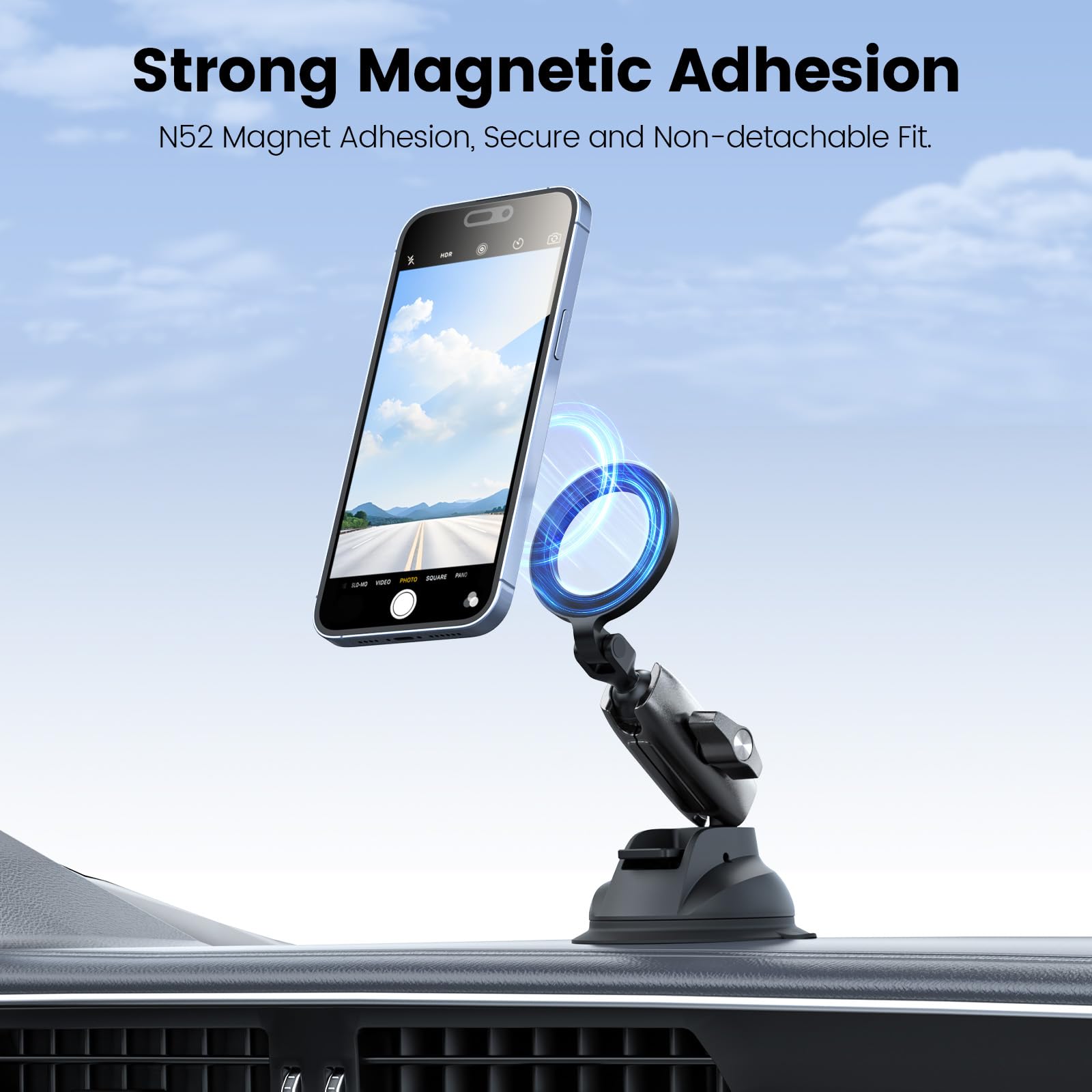 Telesin Telesin° Magnetic Aluminum Suction Cup Car Phone Holder For Video Recording, 360° Adjustment Car Phone Mount Dashboard Phone Holder For Magsafe, Windshield Window Dash Vent Mount For Iphone Android
