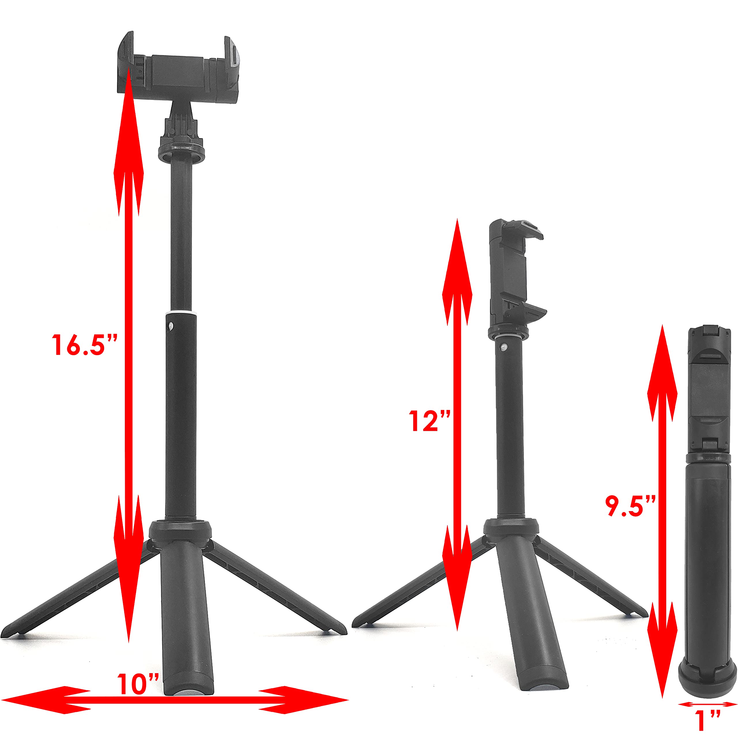 Zaxsound Extendable Tripod Stand Desktop For Phone Or Webcam 16.5In Cabable Of Portrait And Landscape Mode And Adjustable As Flat Or 30 Degrees With 360 Rotation, Mini Portable 9.5In To Carry For Outdoor.