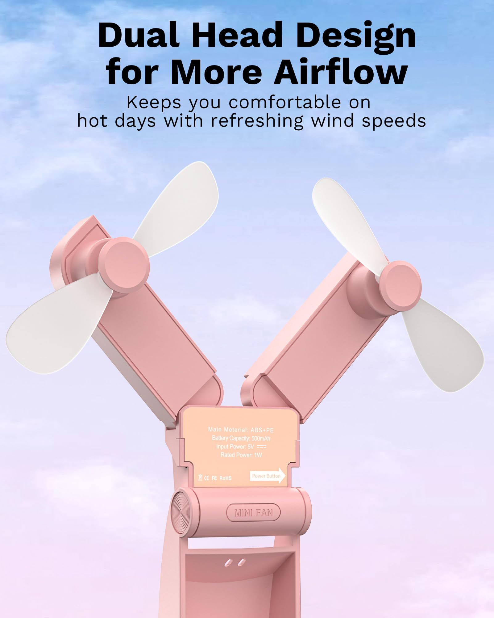 Koonie Portable Handheld Fan, Foldable Battery Operated Fan With Dual Head, 2 Speeds, Small Pocket