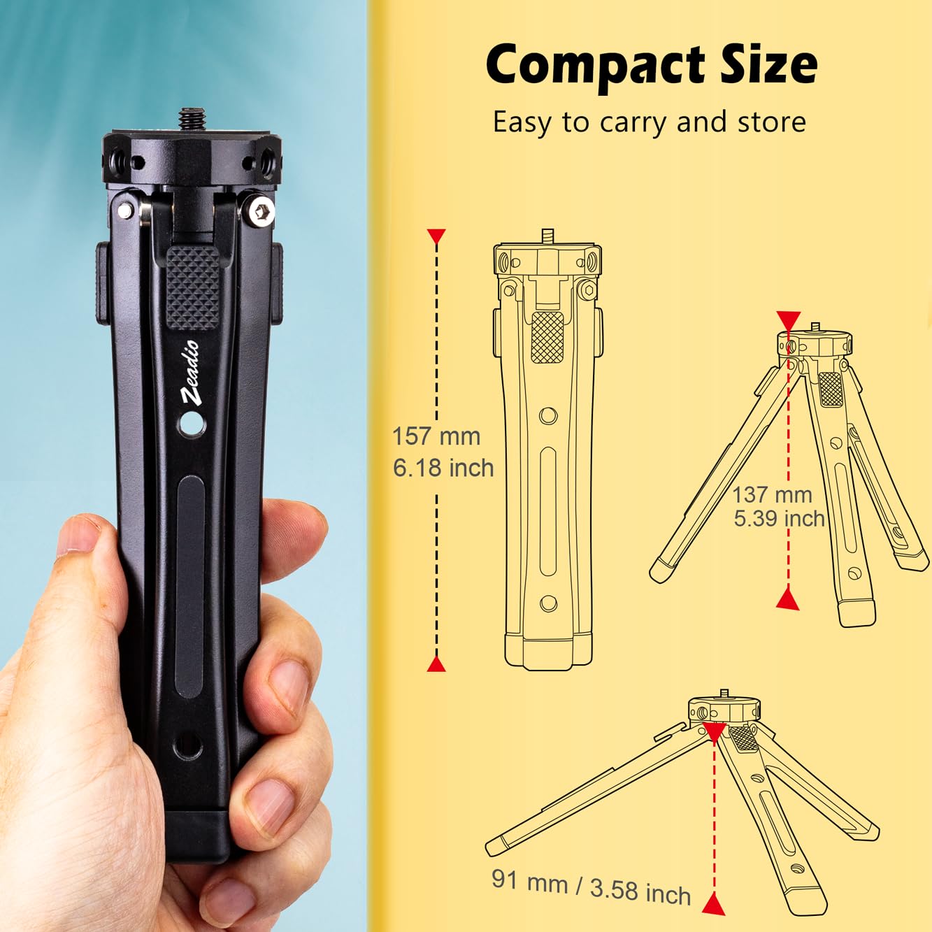 Zeadio Metal Camera Mini Tripod, Maxium Load: 40Kg/88Lb, Adjustable Heights Desktop Vlog Tripod Stand, Fits For Smooth 4, Osmo Mobile, Ronin-S, Vimble 2, Gimbal Handle Grip Stabilizer And All Cameras