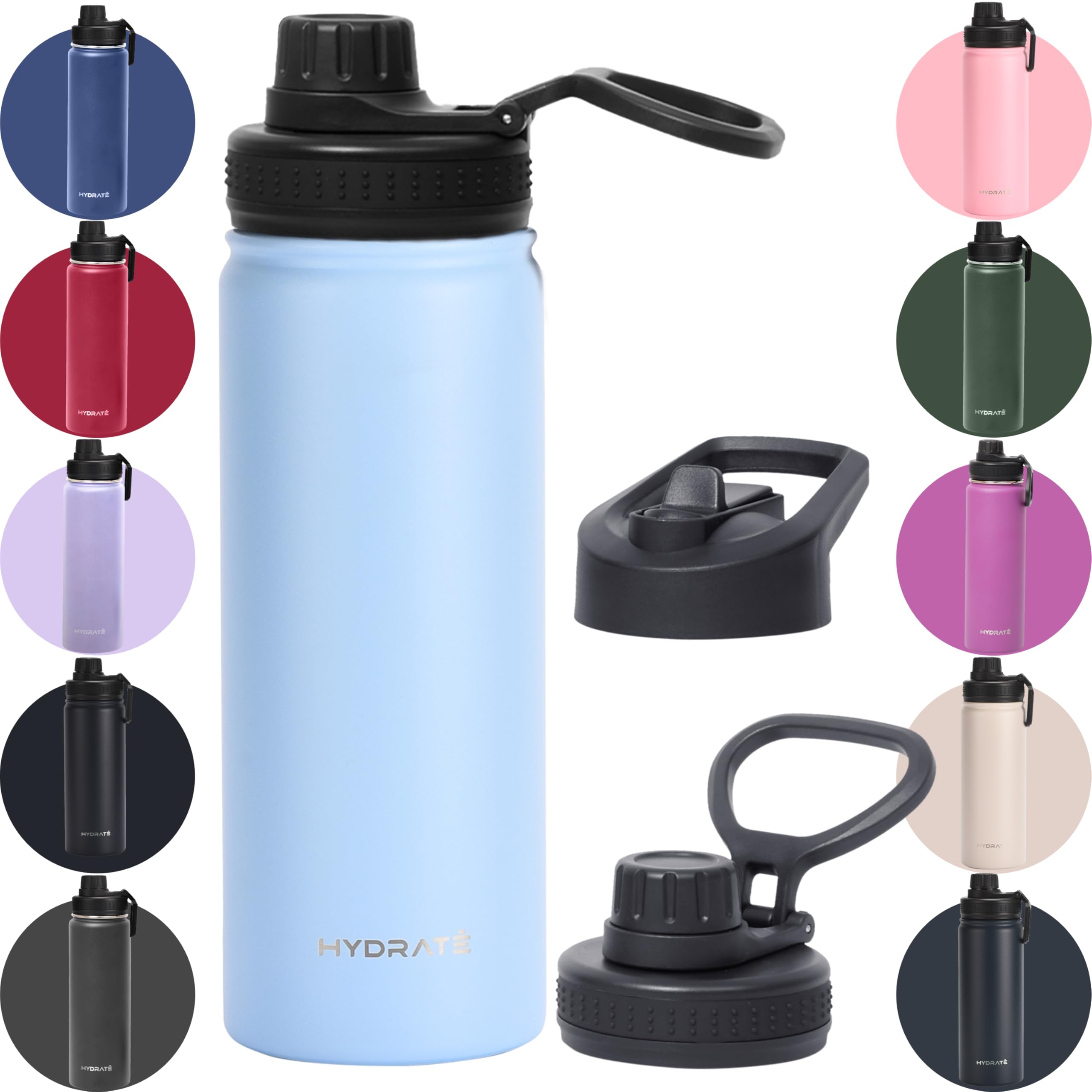 Hydrate Water Bottle Insulated - Stainless Steel Water Bottles - Reusable Flask With Leak-Proof
