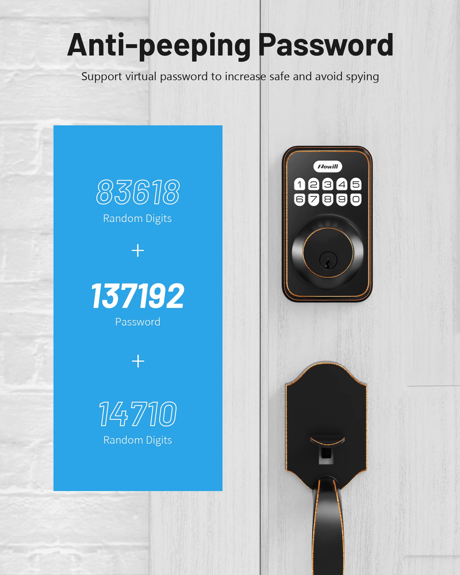 Zowill Keyless Entry Door Lock Set, Electronic Keypad Deadbolt With 2 Handles, Front Door Handle Lever Sets, Auto Lock,Code Door Lock,Oil-Rubbed Bronze