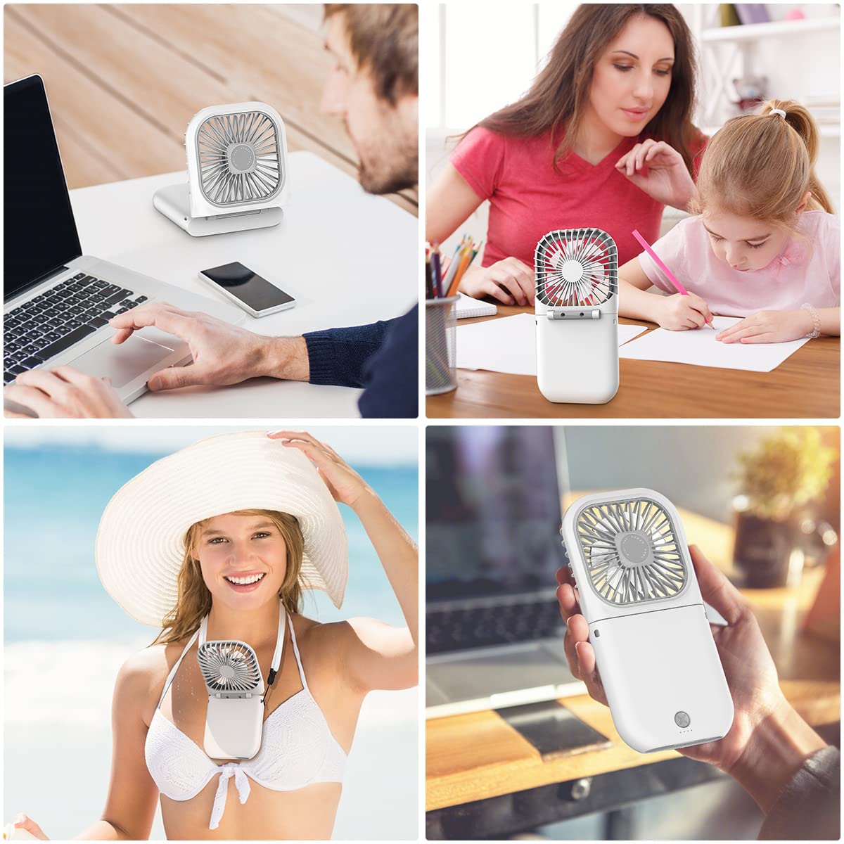 Aicase portable mini fan with 6-in-1 design, rechargeable battery, and compact for everyday use