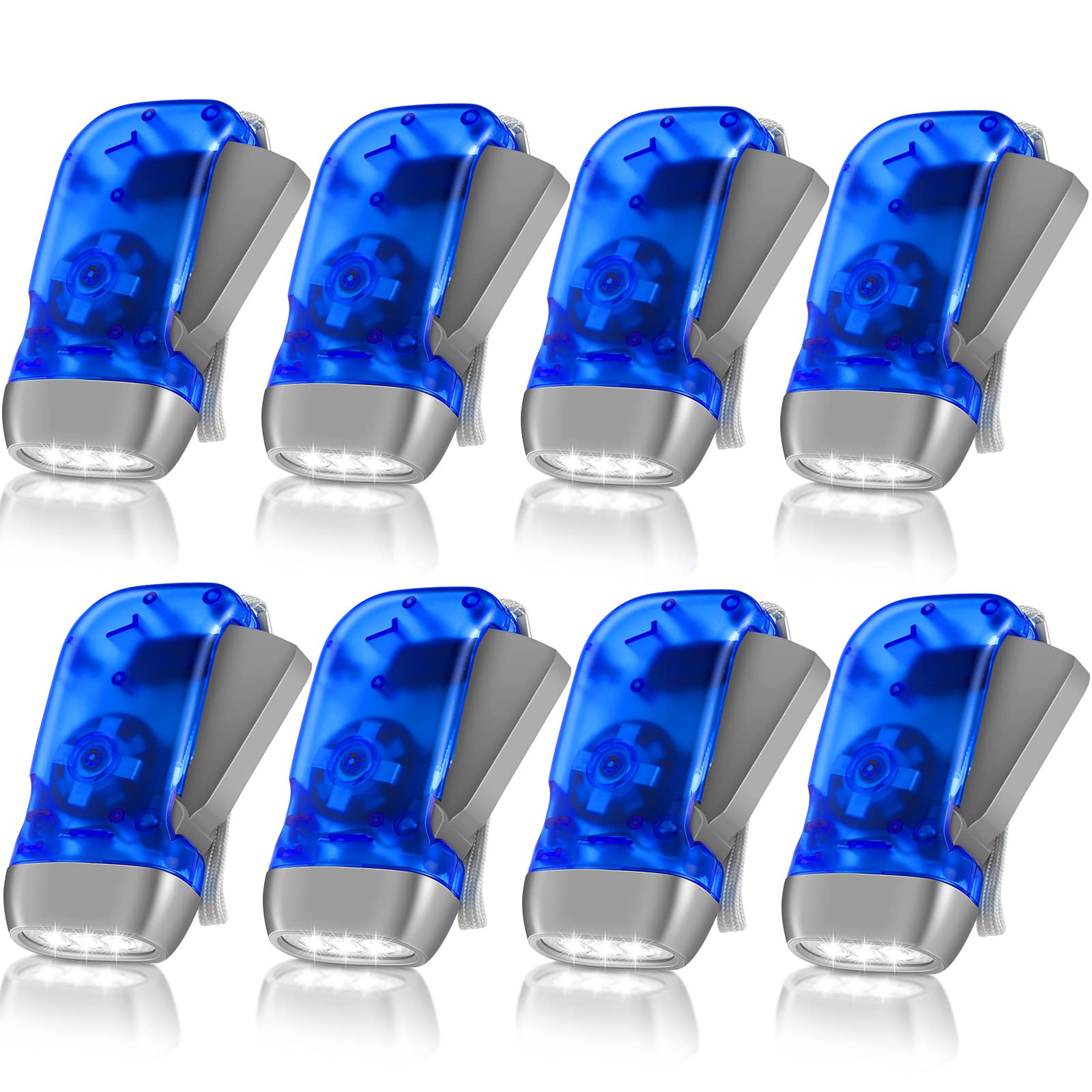 Mudder 8 Pack Hand Crank Flashlight 3 Led Hand Press Torch No Battery Flashlight Powerful Emergency Safety Tool Required For Camping, Hiking, Outdoor Survival Sports And Home Power Outage(Blue)