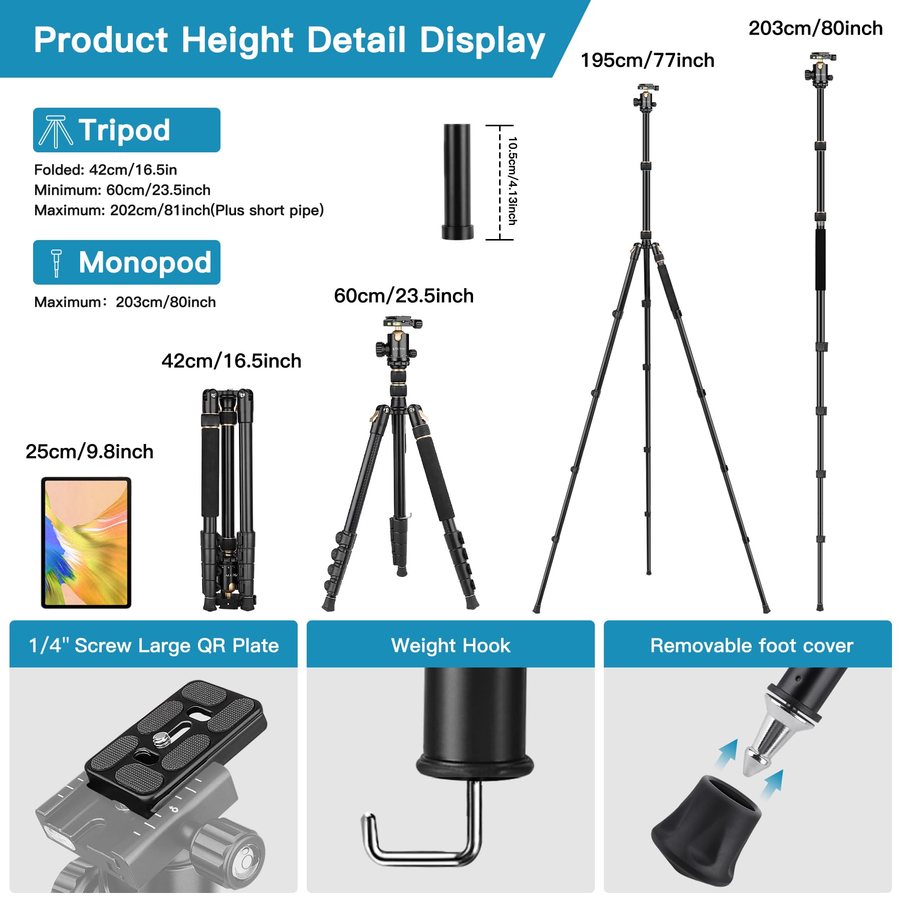 Victiv Professional Dslr Tripod For Photography - Tall, Lightweight & Heavy Duty - Spotting Scopes, Telescope & Binoculars - Compact Complete Tripod Unit