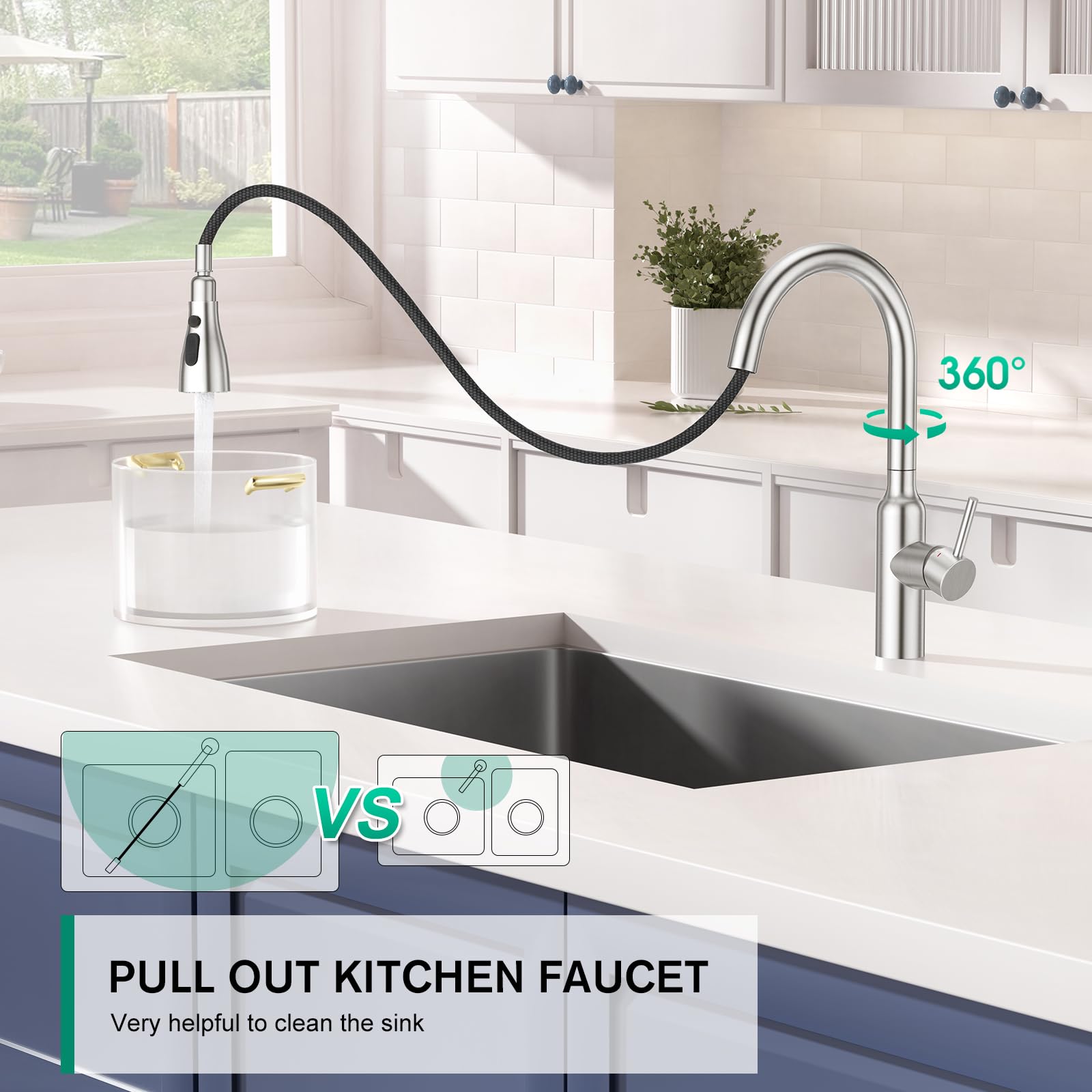Crea Kitchen Faucets With Pull Down Sprayer, Faucets For Kitchen Sink, Small High Arc Rv Stainless Steel Single Handle Pull Out Kitchen Sink Faucets, Black Kithcen Faucet