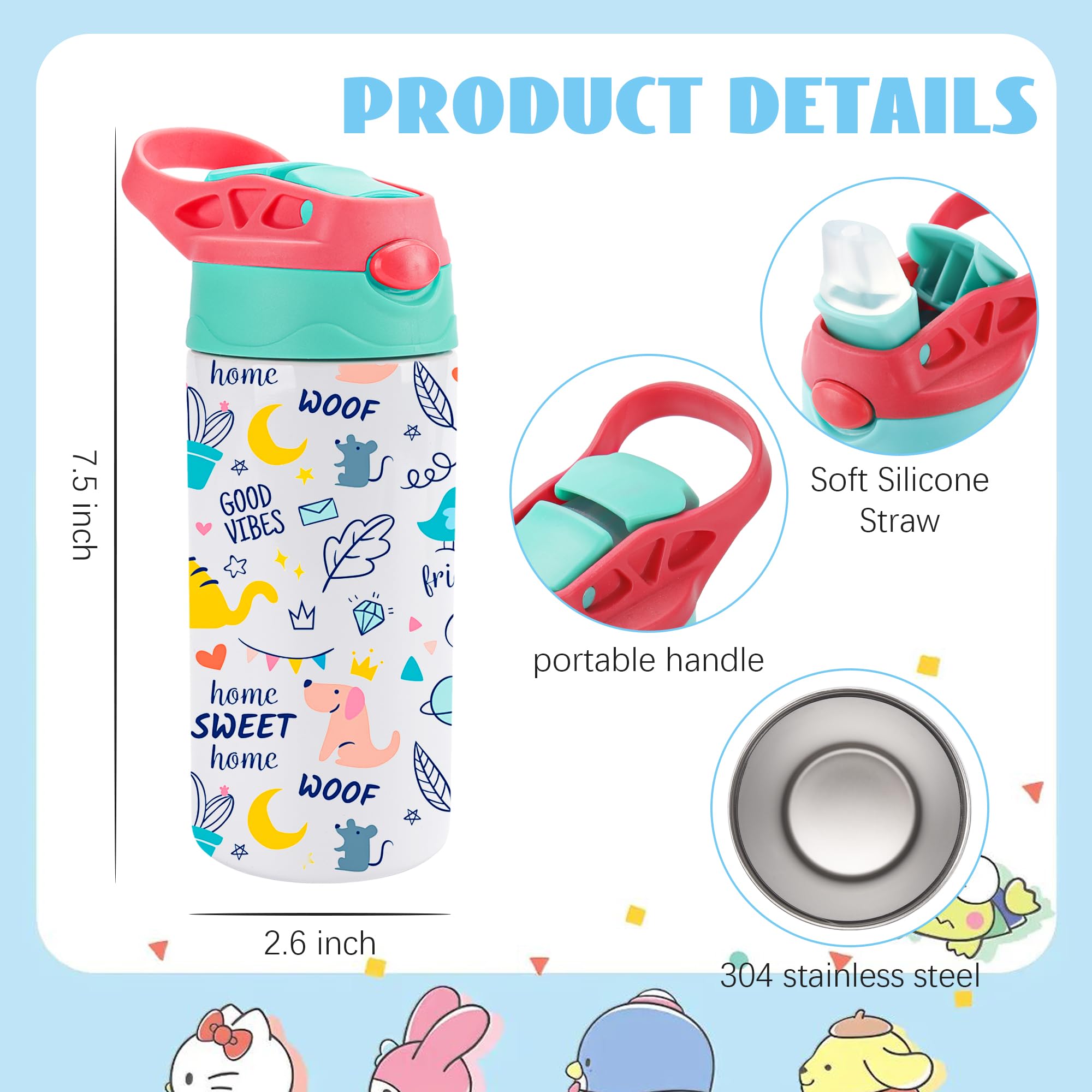 Joyclub 5 Pack Kids Sublimation Tumbler With Lid And Straw 12 Oz Kids Sublimation Water Bottles