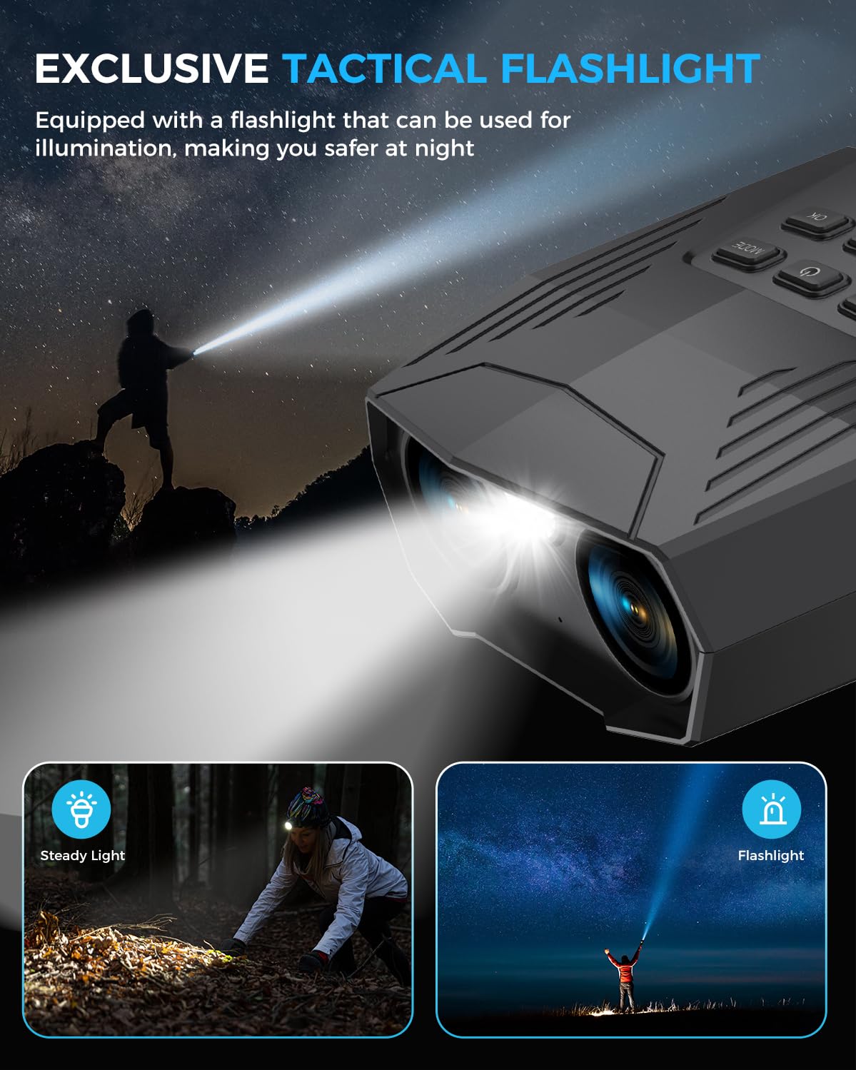 Vtiisamao Night Vision Goggles - 5K Night Vision Binoculars For Adults, 5000Mah Rechargeable Infrared Binoculars With 3'' Large Screen, 10X Digital Zoom External Flashlight For Camping