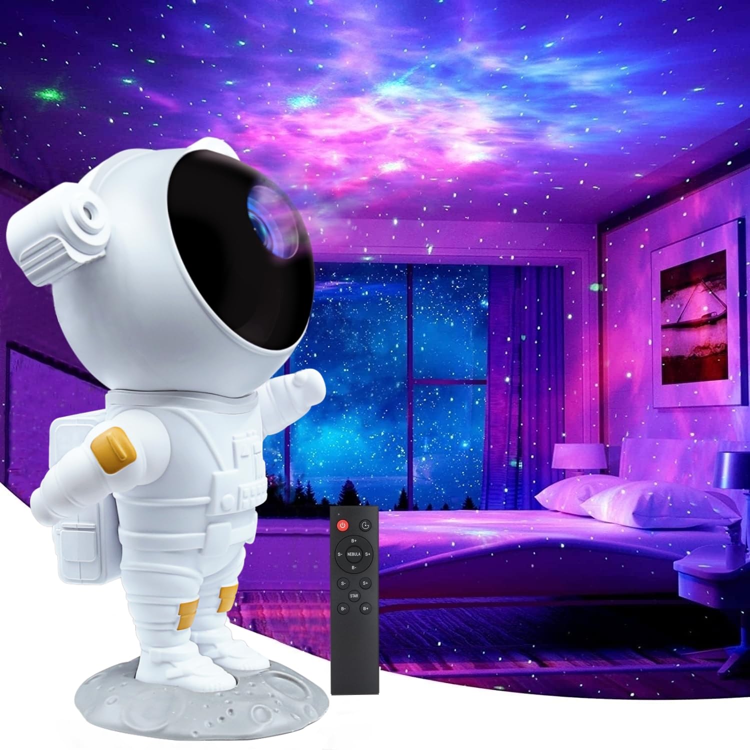 Ab Attaboy Astronaut Galaxy Projector, Space Projector Night Light, Star Projector,3D Starry Nebula, With Timer And Remote Control For Kids,Adults Bedroom Decoration,Party(White)