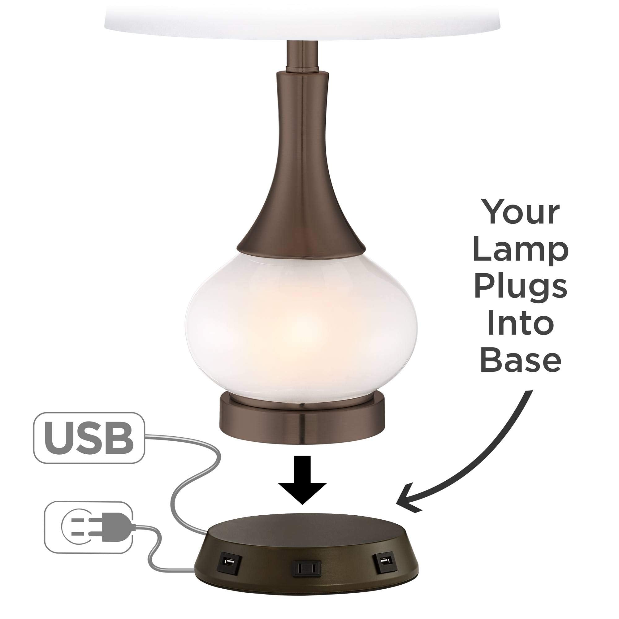 360 Lighting 1 3/4" High Universal Charging Workstation Lamp Base Usb Port Ac Power Outlet Brown Bronze Finish Metal Single Shade Living Room Bedroom Bedside Nightstand House Office Home Reading