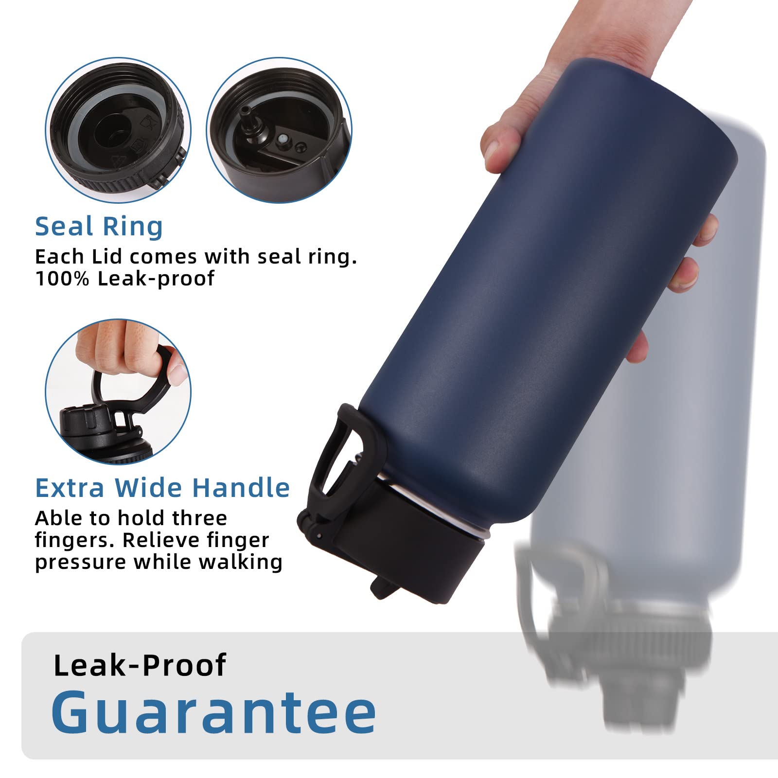 Volhoply 32 Oz Insulated Water Bottles Bulk 8 Pack With Straw Lid & Spout Lid,Stainless Steel Sport