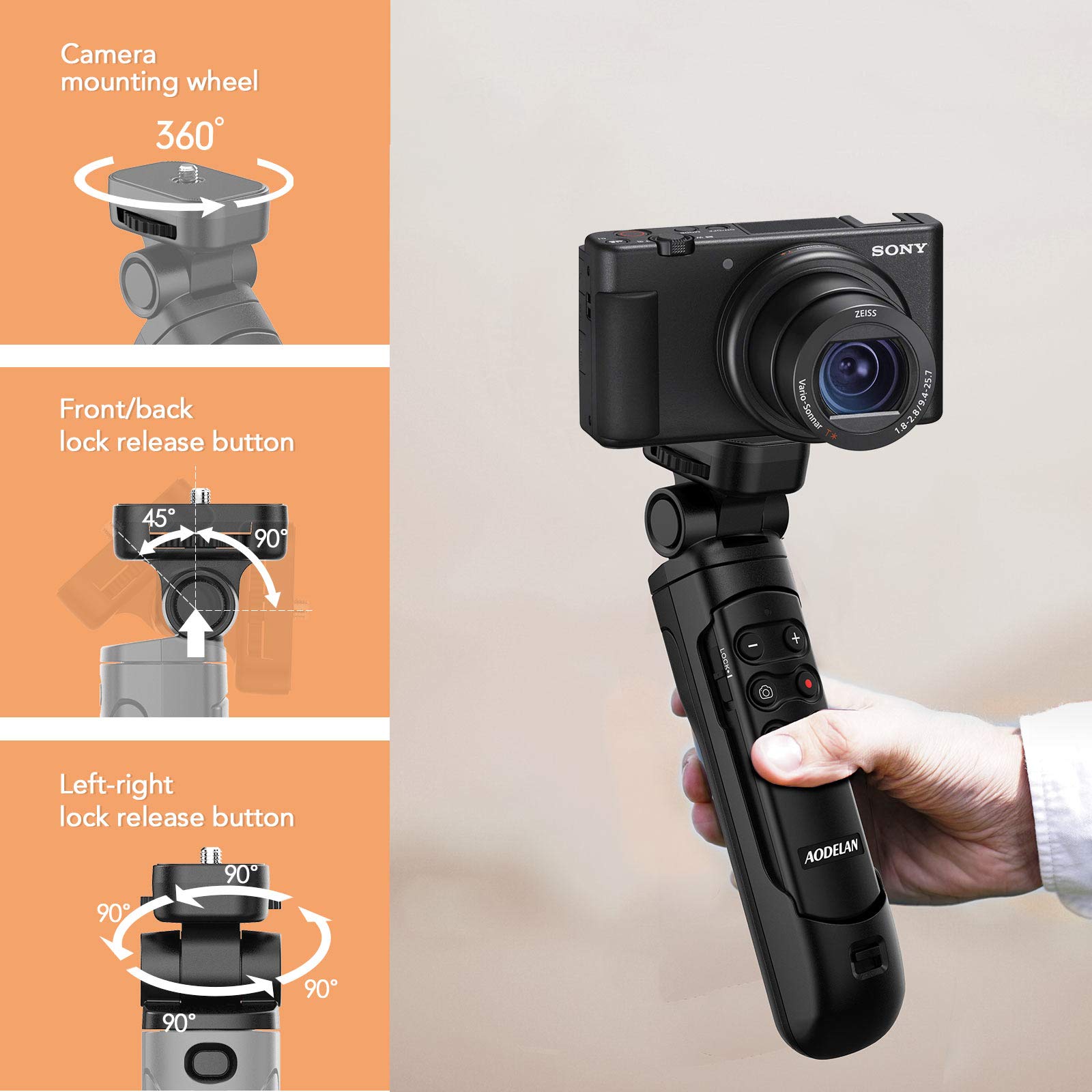 Aodelan Mini Shooting Grip And Tripod With Wireless Remote Shutter For Sony Zv-E10 Zv-1 A7Sm3 A7C A7Riv 9 7Riv 7Riii 7Iii Rx0Ii Rx100M7 Camera For Still Photo And Video Recording, Replace Gp-Vpt2Bt