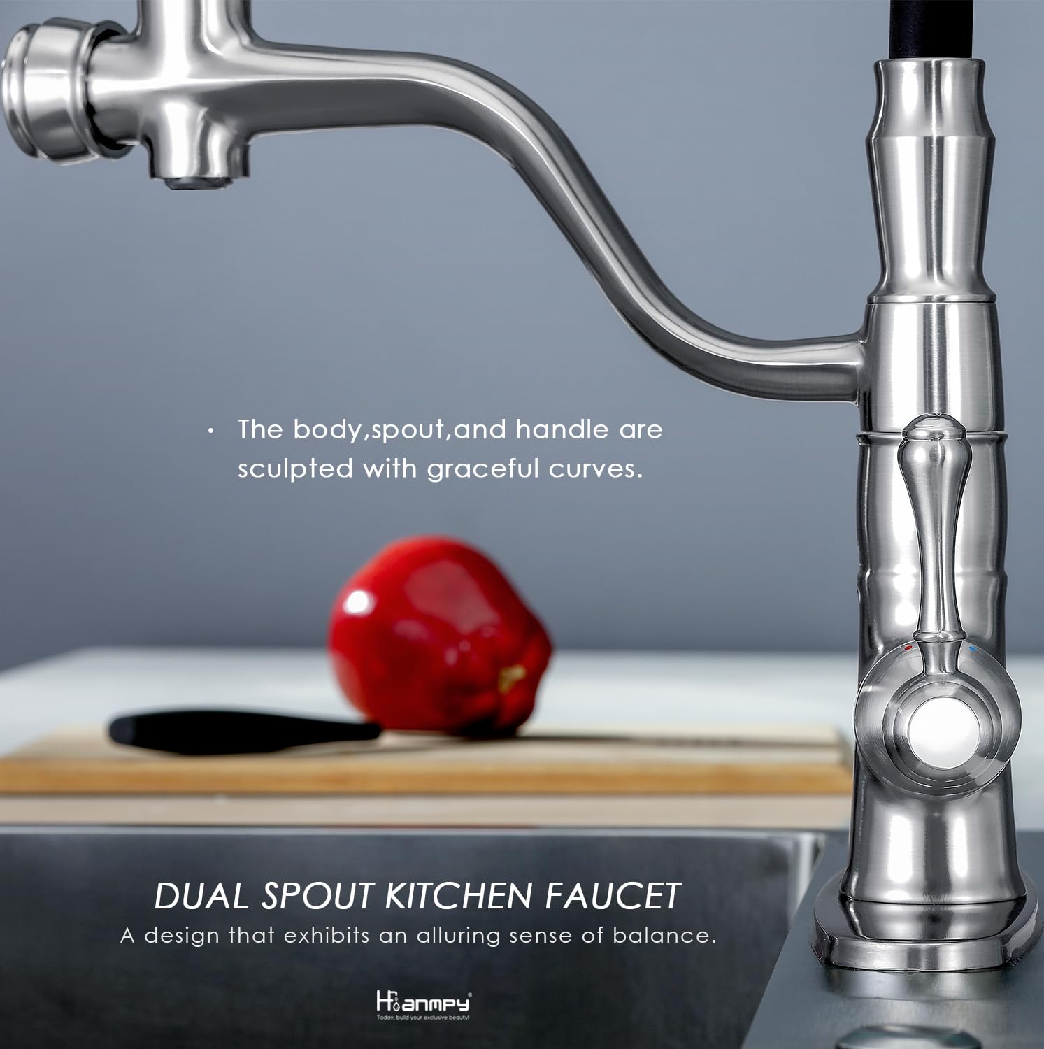 Hoanmpy Black Kitchen Faucet, Pull-Down Sprayer Kitchen Faucet And Pot Filler (Brushed Nickel)