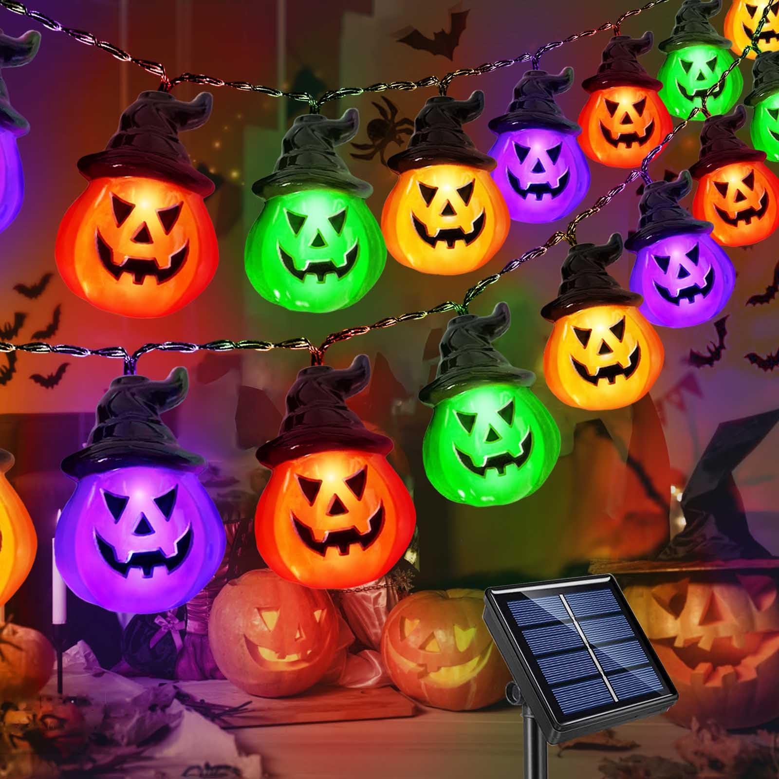 Windpnn Solar Halloween Lights Outdoor, Solar Powered Pumpkin String Lights,16Ft 30Led 8 Modes Waterproof Halloween String Lights For Garden Patio Landscape Halloween Decorations(Multicolor)