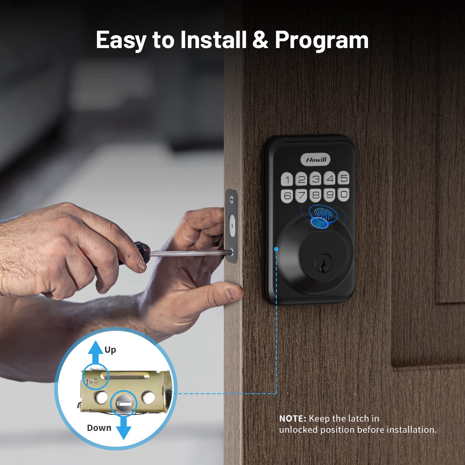 Zowill Fingerprint Door Lock, Keyless Entry Lock Keypad Deadbolt With 20 Biometric Fingerprints, User Codes, Auto Anti-Peeping Password, Ip54 Waterproof, Easy Installation Smart