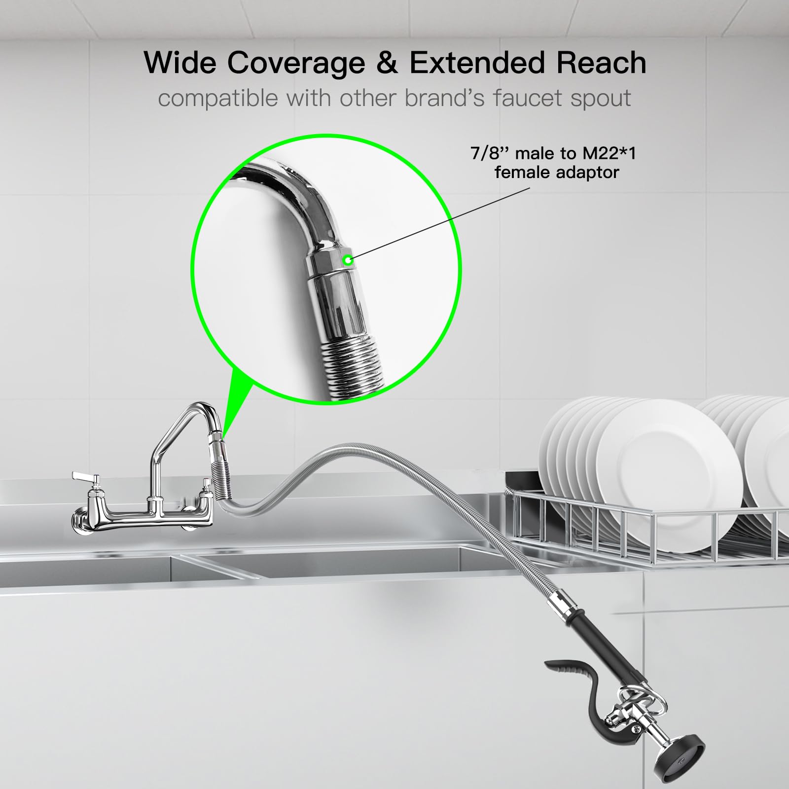 Cwm Pre Rinse Sprayer Assembly: Commercial Sink Sprayer With 45” Flexble Stainless Steel Hose - High Pressure Pre Rinse Dish Spray Valve Nozzle Head Commerical Faucet Parts For Restaurants(Black)