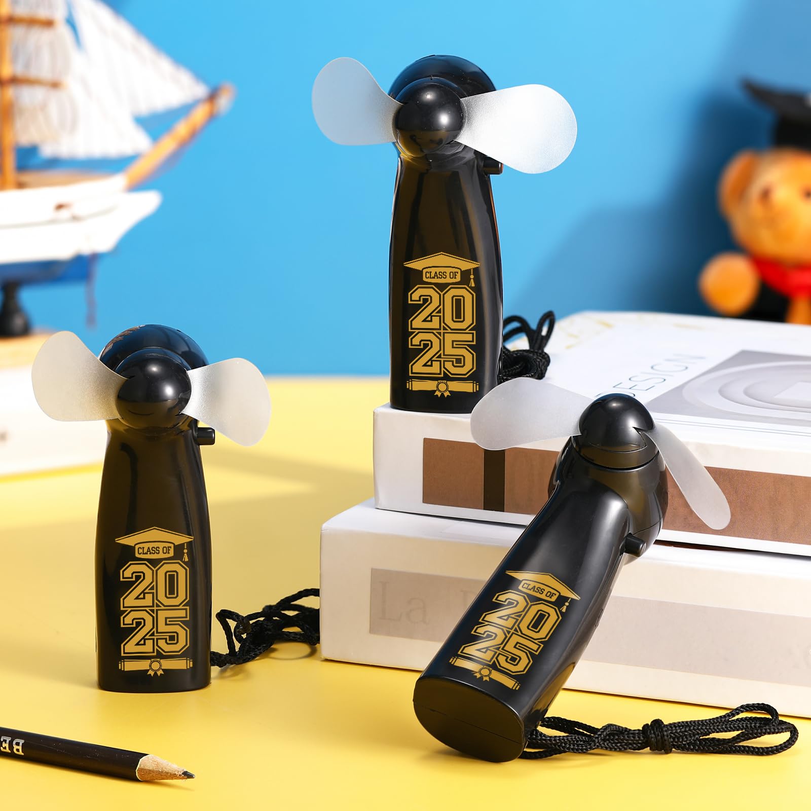 Vihose 24 Pcs Mini Portable Graduation Fan Bulk Powerful Handheld Fan Electric Personal Battery Hand