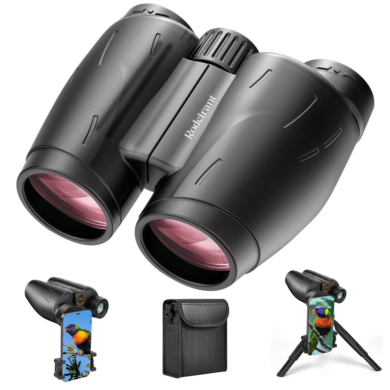 Rodcirant Binoculars 25X30 For Adults With Universal Phone Adapter, Tripod And Tripod Adapter,Large Eyepiece Easy Focus Compact And Waterproof Binoculars For Bird Watching,Hiking And Travel