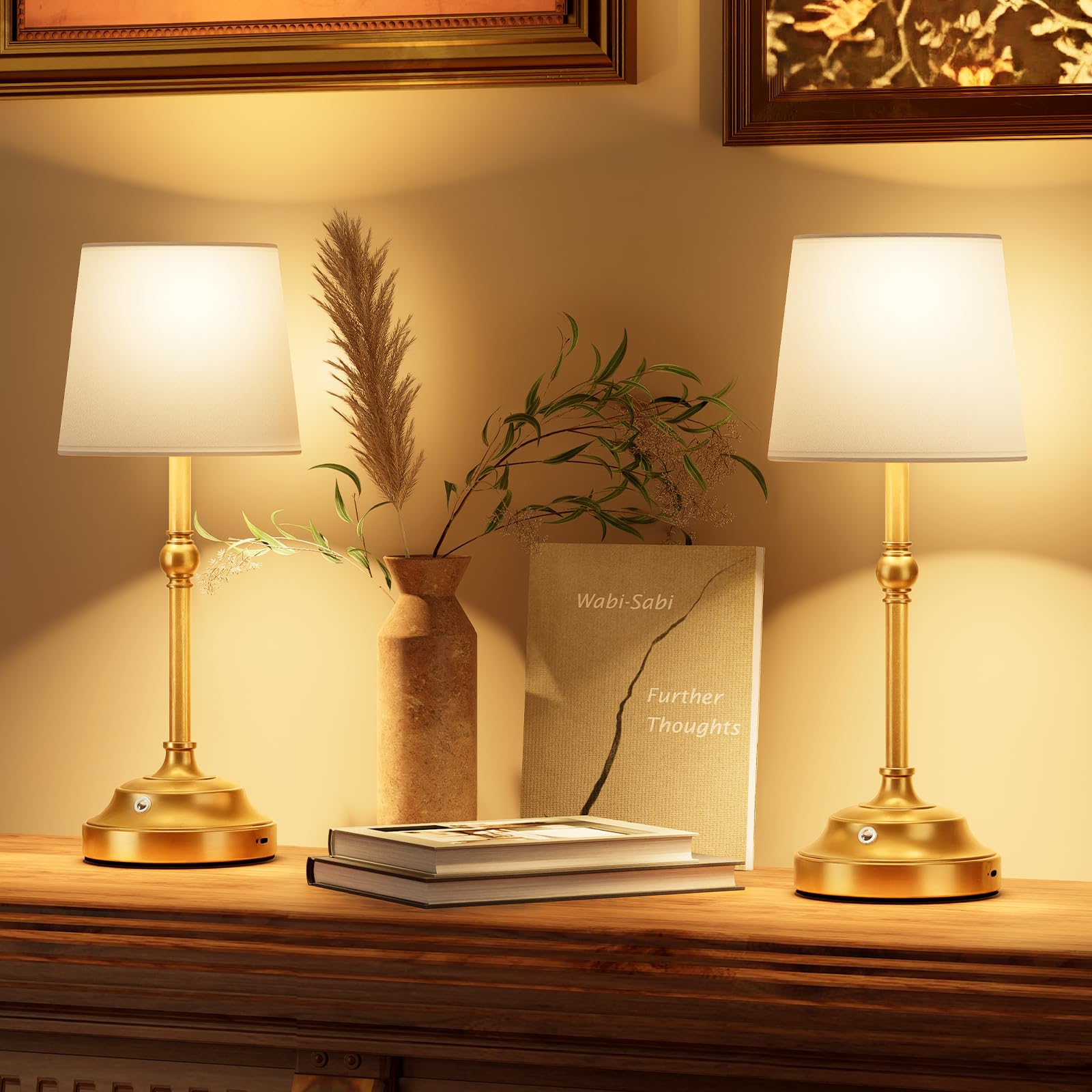 Volisun Cordless Table Lamp, 2 Pack 5200Mah Battery Operated Lamp, Touch Dimmable Wireless Lamp Bedside Light For Bedroom, Living Room, Dining Room (Gold)