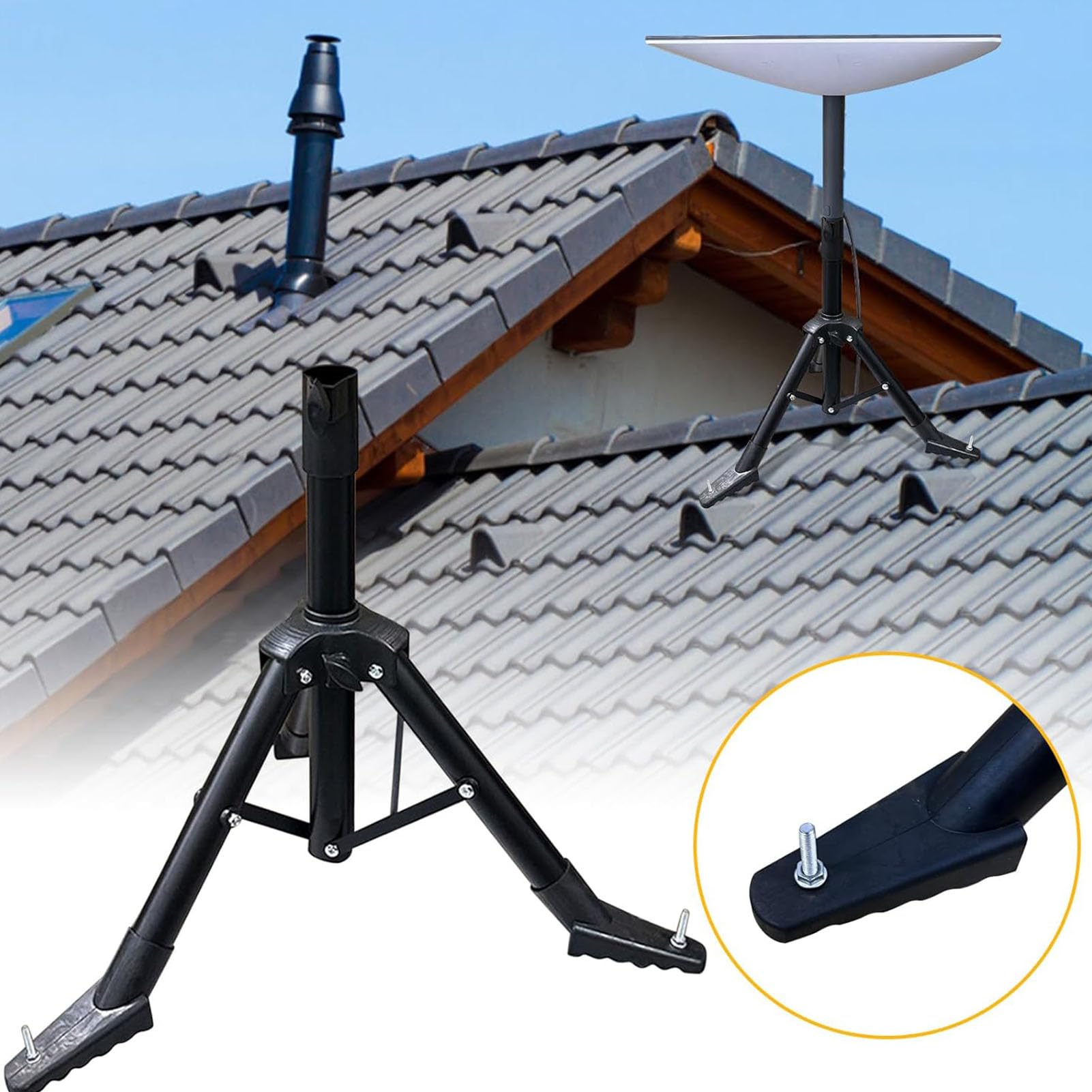 Walfront Foldable Tripod Adjustable Height Stable Support Satellite Dish Tripod Stand For Starlink V2 V1, Antenna Internet Equipment Stainless Steel Stand Roof Camping Rv Travel Yacht