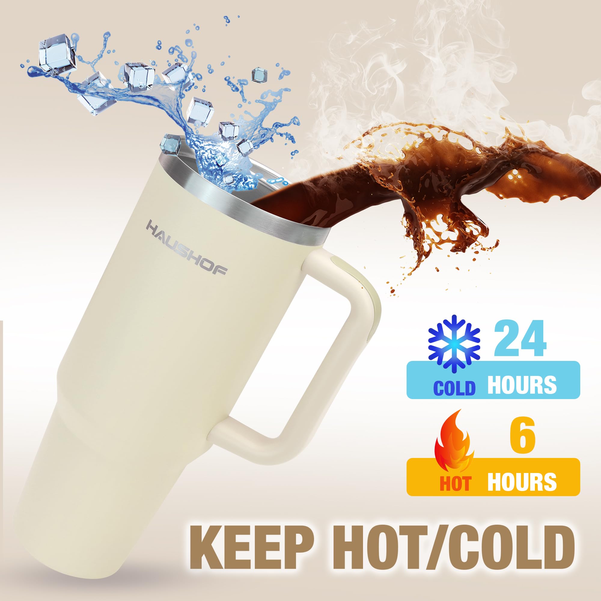 Haushof 40 Oz Tumbler With Handle And Straw, Insulated Stainless Steel Coffee Tumbler