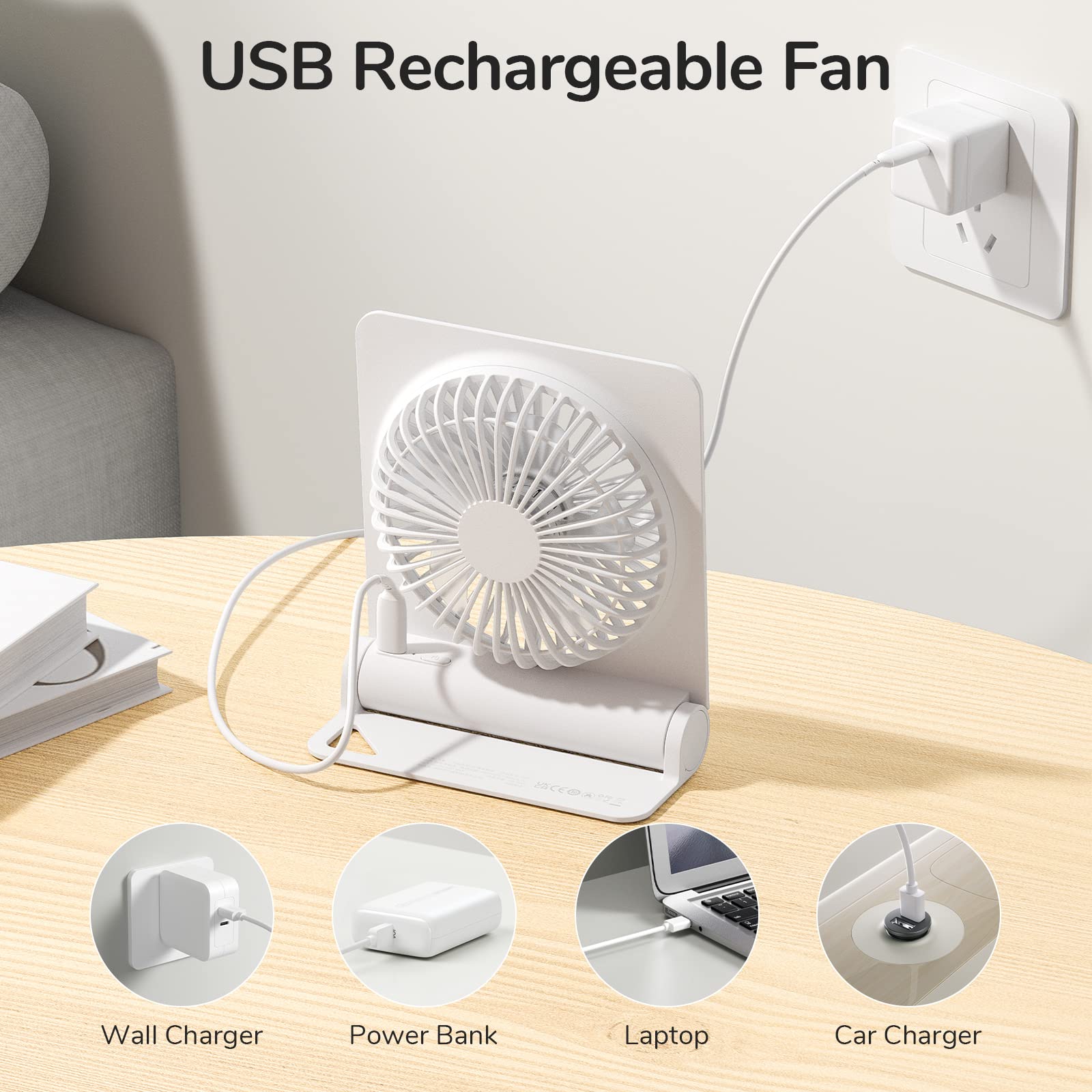 Jisulife Small Desk Fan, Portable Travel With 4500Mah Battery, Usb Rechargeable Folding Design