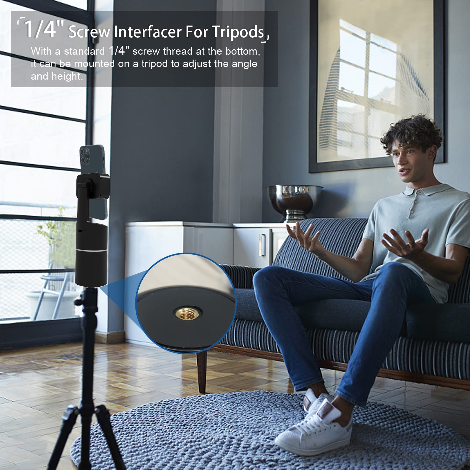 Airivo Auto Face Tracking Tripod, 360°Rotation Camera Phone Holder Auto Fast Following, Rechargeable Phone Stand For Live Video Youtube Tik Tok, Universal Stand Black(No App)