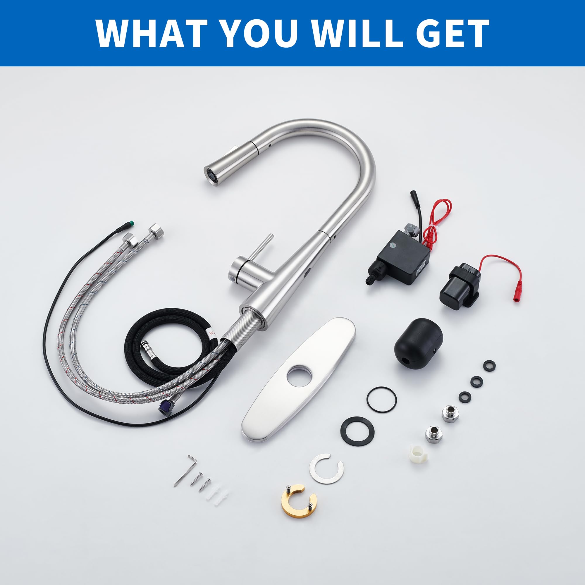 Tohlar Touchless Kitchen Sink Faucets With Pull Down Sprayer Brushed Nickel, Modern Side Sensor Faucet For Sink 3 Hole, Single Handle Stainless Steel Kitchen Faucet With Deck Plate