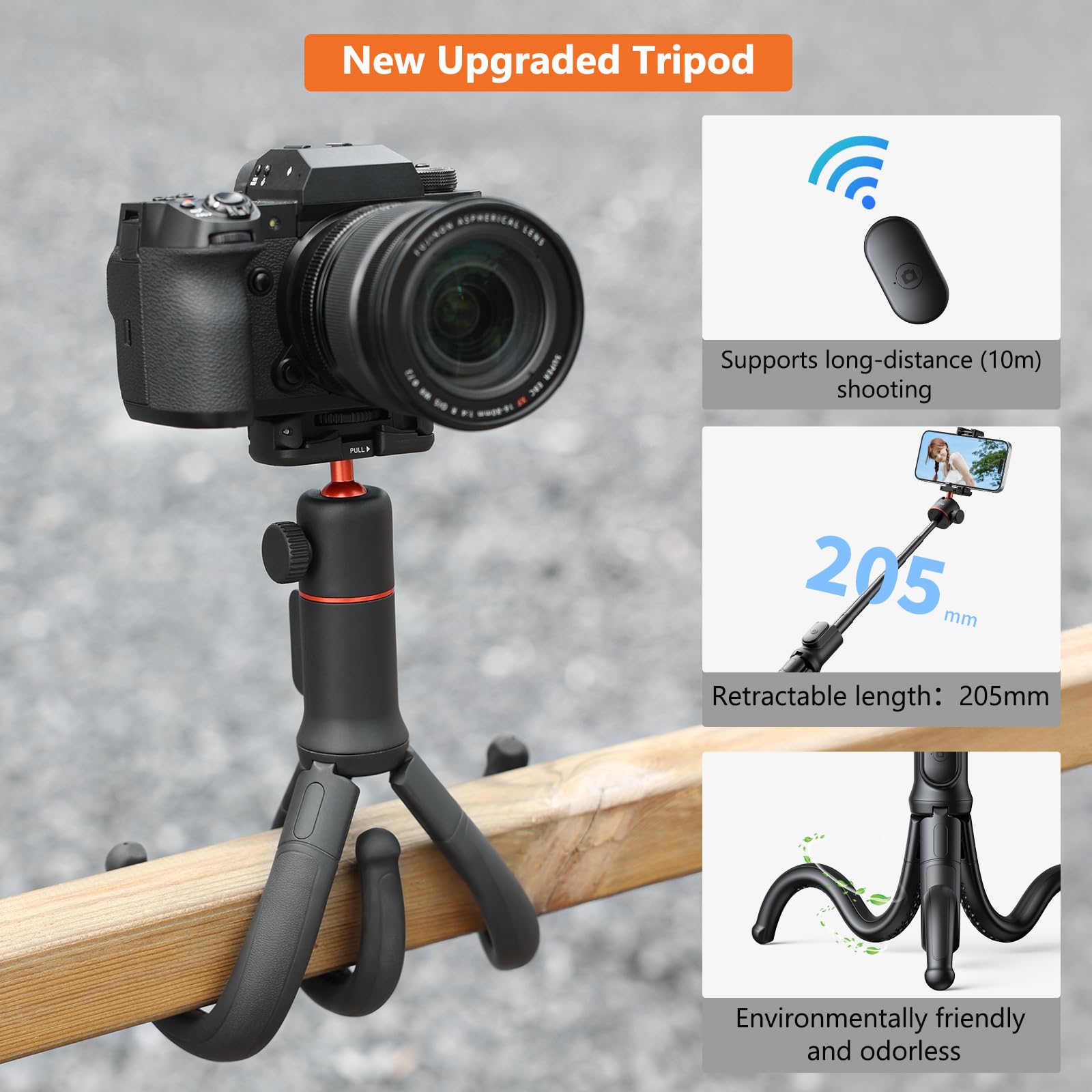 Vrig Select Vrig Flexible Tripod With Remote, Camera Tripod Stand With  Phone Holder W Cold Shoe Mount, 1/4'' Screw For Magic Arm,Universal For Iphone 16 15 14 Pro Max Samsung Canon Nikon Sony Cameras